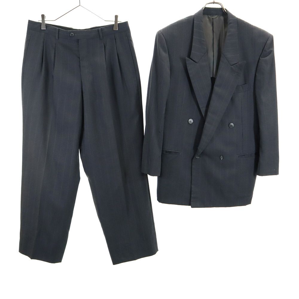 LANVIN ランバン ウール ストライプ柄 ダブル スーツ 上下 セットアップ M48-35/M48-35-85 グレー Studio メンズ