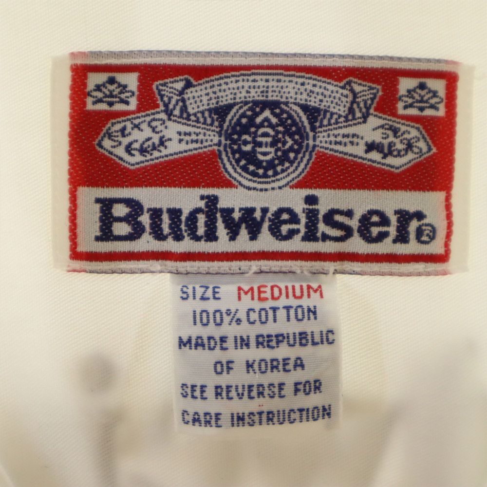 Budweiser バドワイザー 80s 90s オールド 長袖 コットンシャツ M ホワイト系 メンズ