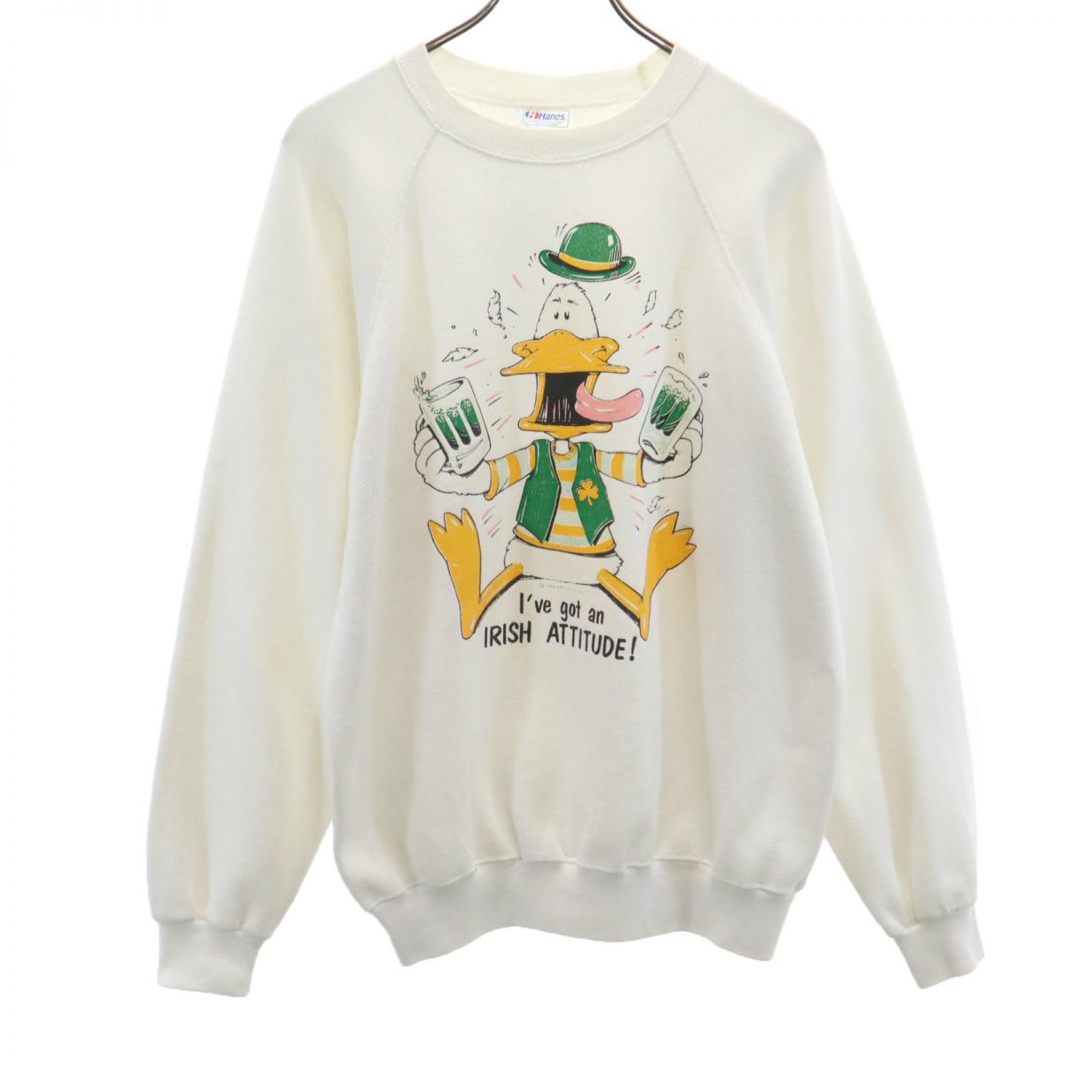 Hanes ヘインズ 80s USA製 ヴィンテージ 長袖 トレーナー L ホワイト系 スウェット 裏起毛 メンズ