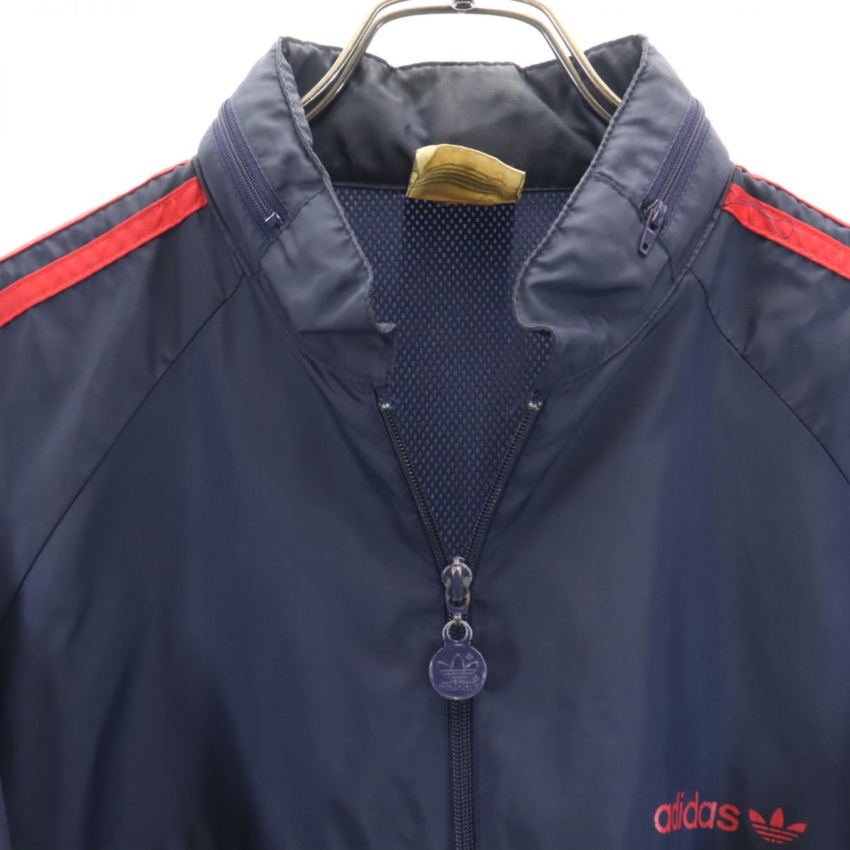 adidas アディダス 80s ヴィンテージ トレフォイルロゴ ジャケット M ネイビー 裏メッシュ切り替え フード メンズ