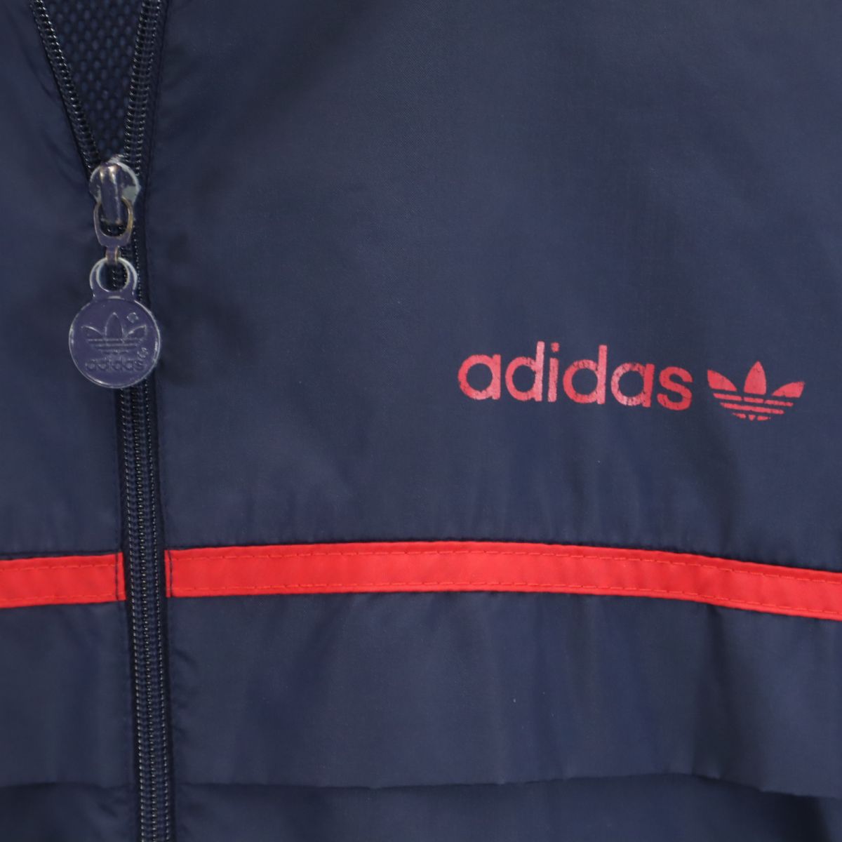 adidas アディダス 80s ヴィンテージ トレフォイルロゴ ジャケット M ネイビー 裏メッシュ切り替え フード メンズ