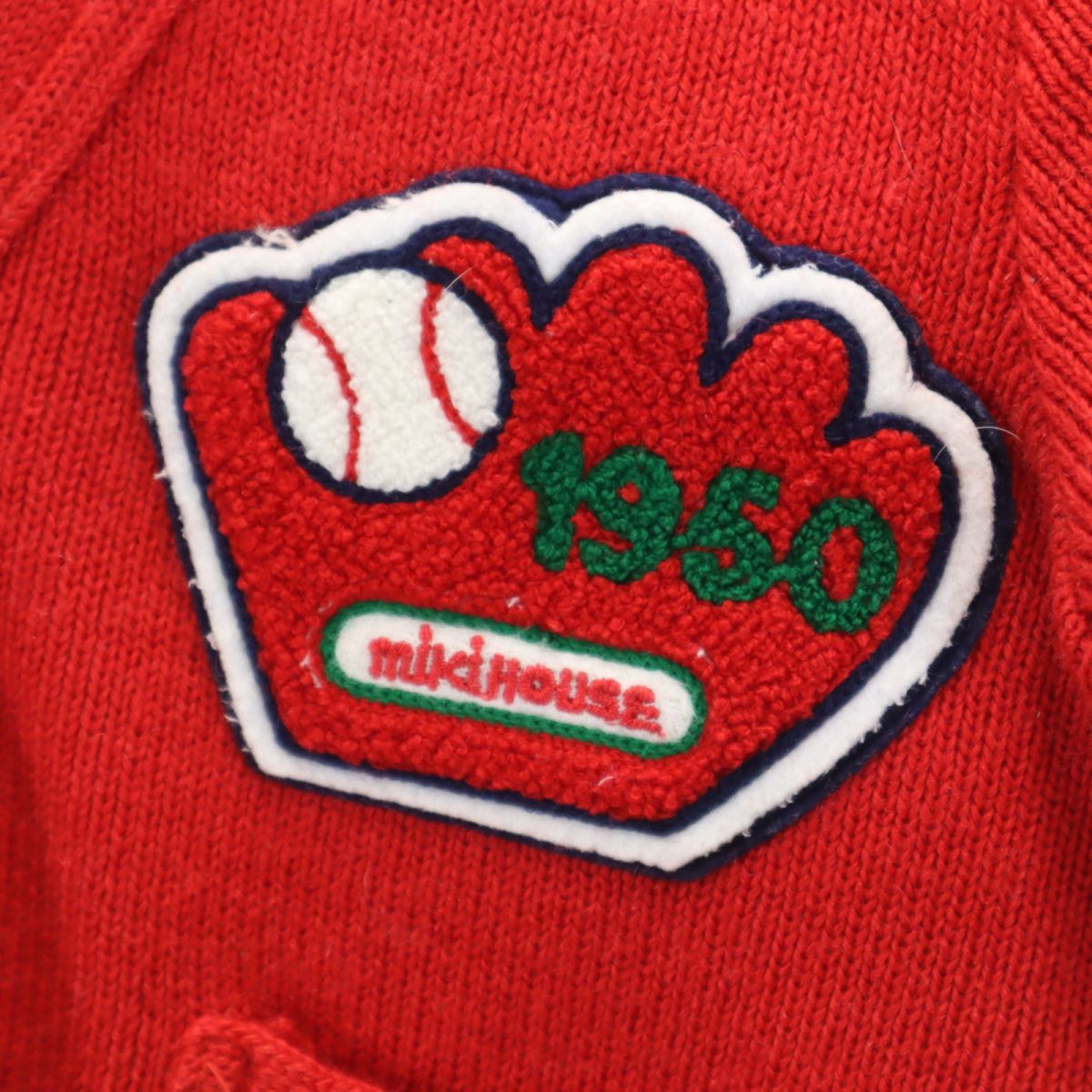 mikihouse ミキハウス 長袖 Vネック ニット カーディガン L レッド 野球 キッズ