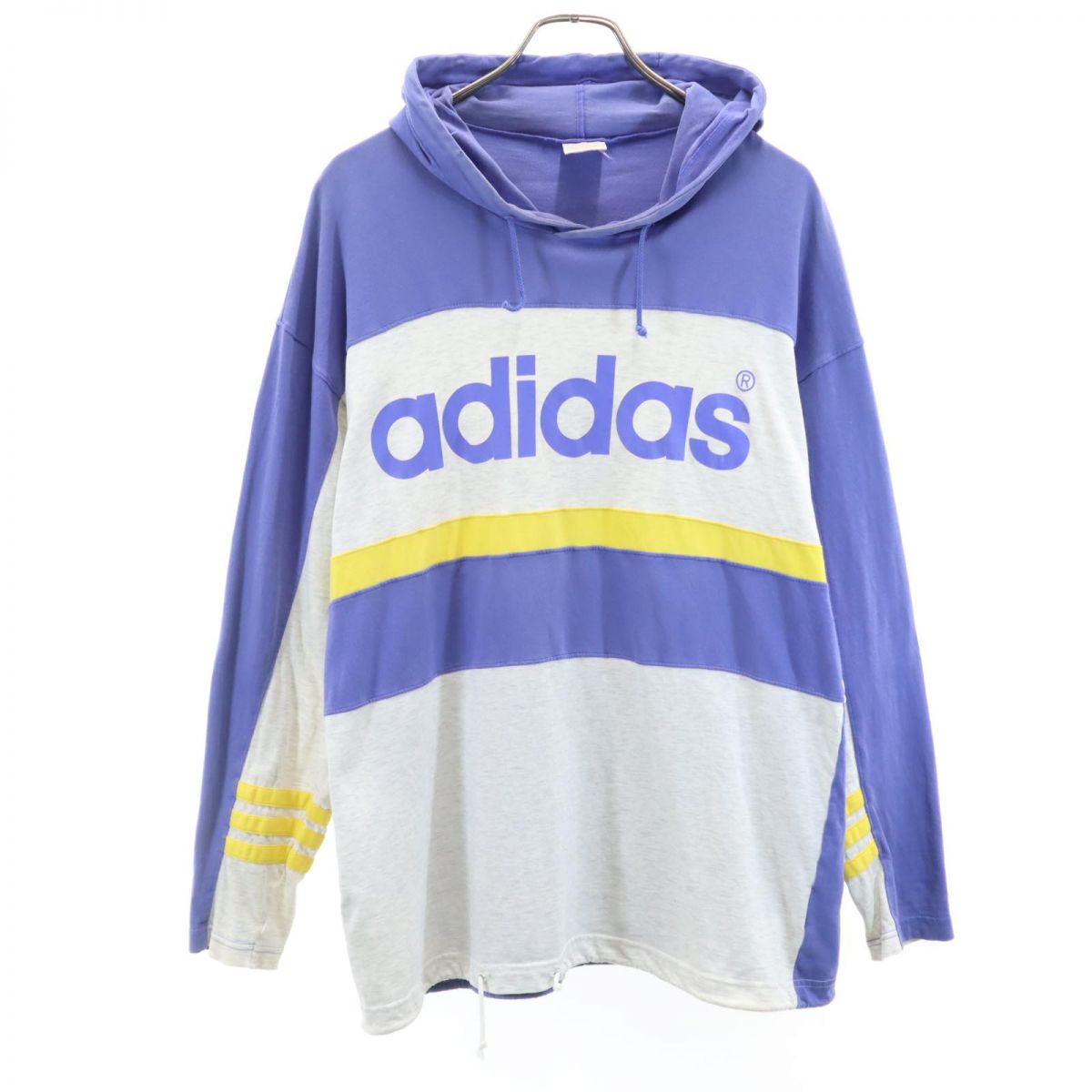 adidas アディダス 80s デサント製 ヴィンテージ トレフォイルロゴ 長袖 パーカー L-O ブルー系 メンズ