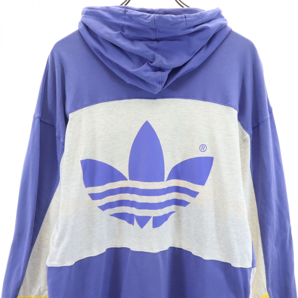 adidas アディダス 80s デサント製 ヴィンテージ トレフォイルロゴ 長袖 パーカー L-O ブルー系 メンズ