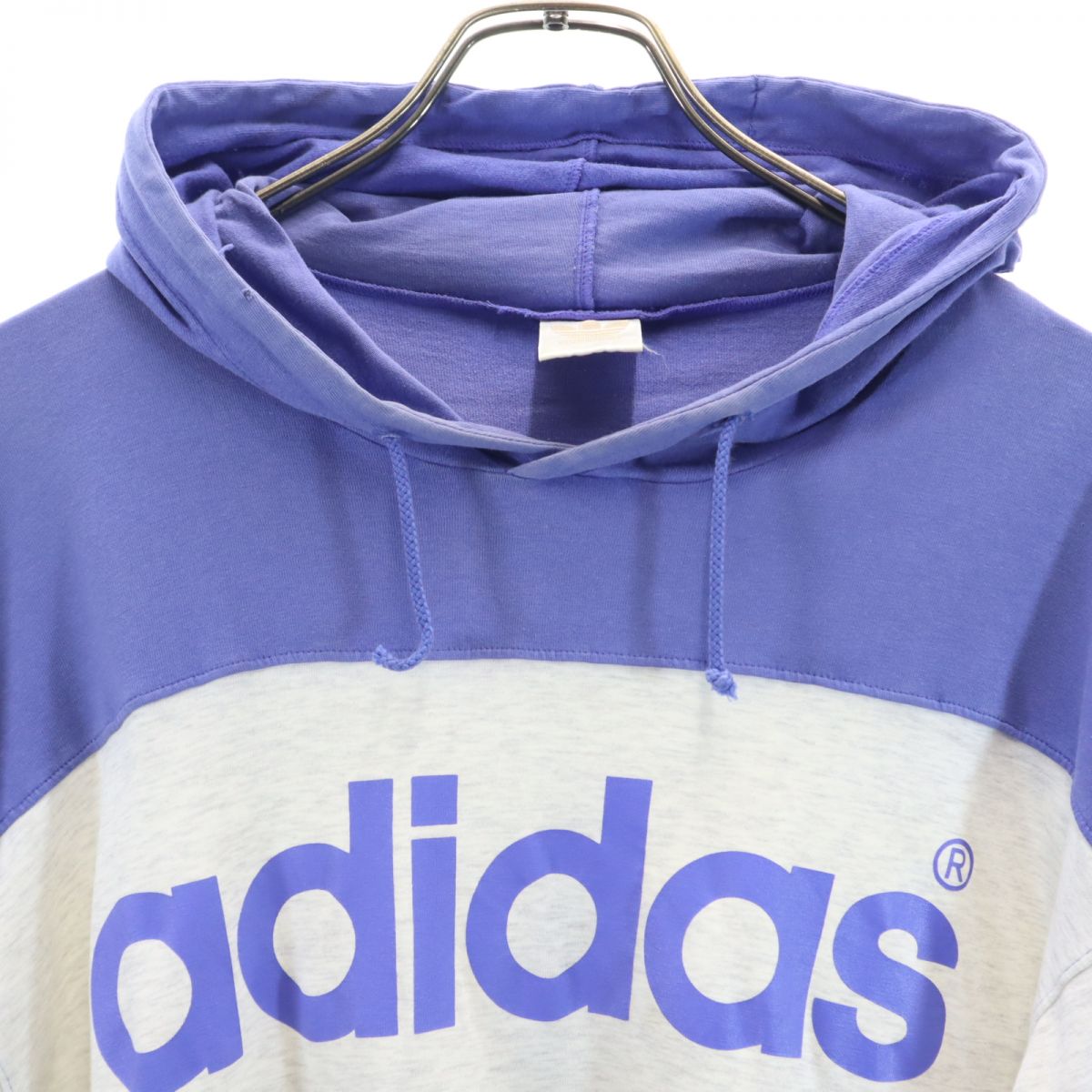 adidas アディダス 80s デサント製 ヴィンテージ トレフォイルロゴ 長袖 パーカー L-O ブルー系 メンズ