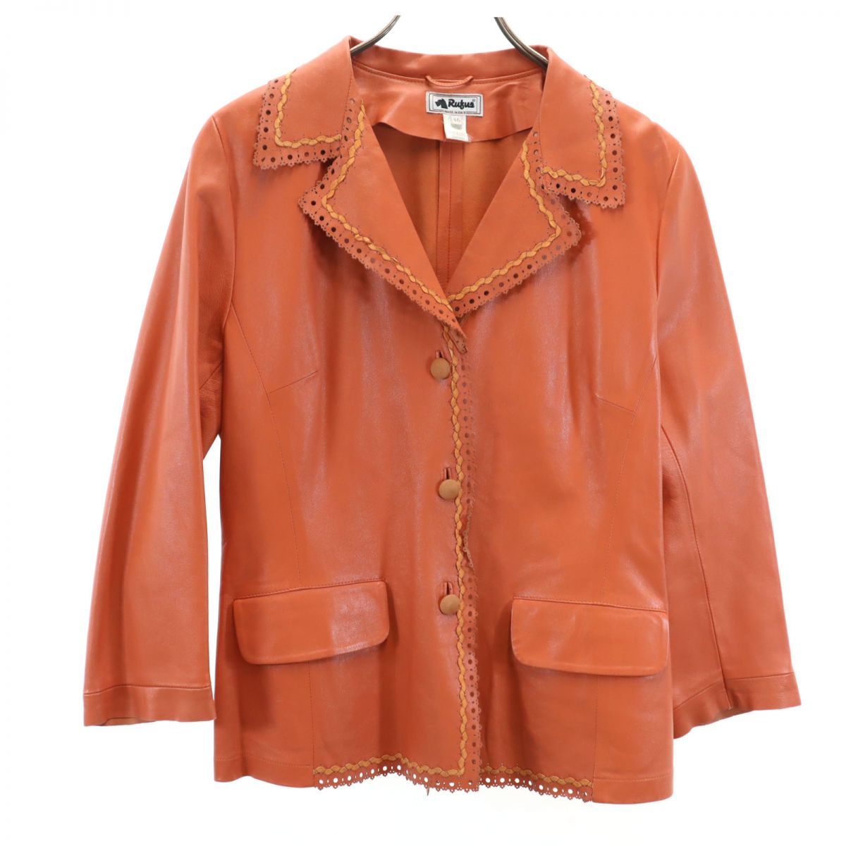 Rufus イタリア製 本革 レザー テーラードジャケット 46 オレンジ Rufus レディース