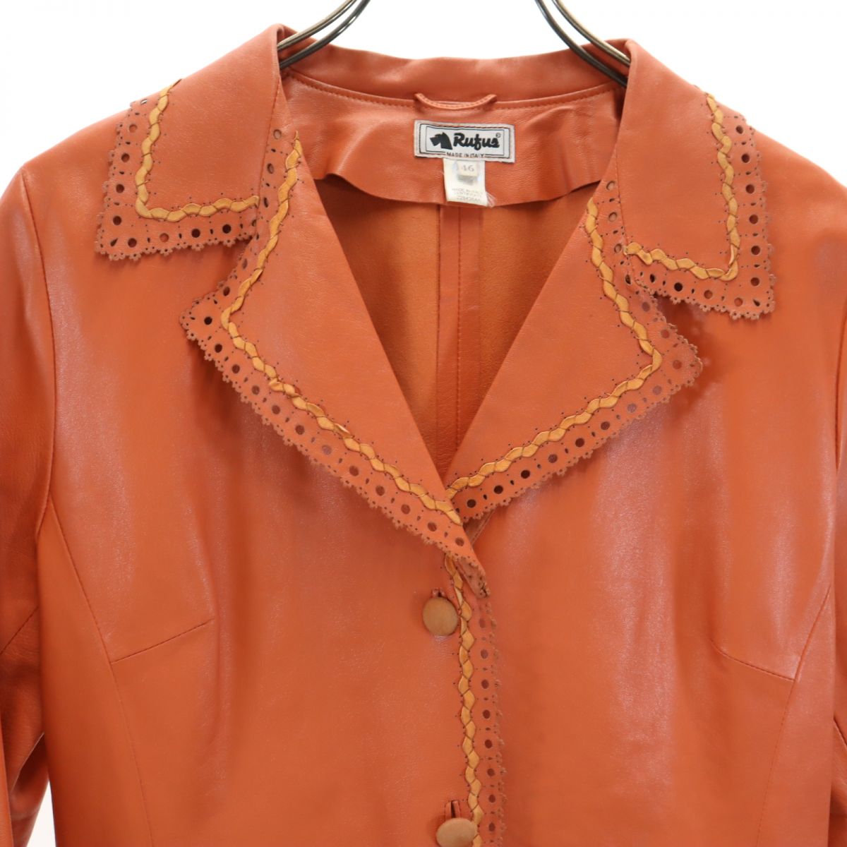 Rufus イタリア製 本革 レザー テーラードジャケット 46 オレンジ Rufus レディース