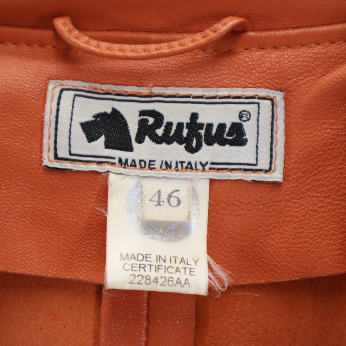 Rufus イタリア製 本革 レザー テーラードジャケット 46 オレンジ Rufus レディース