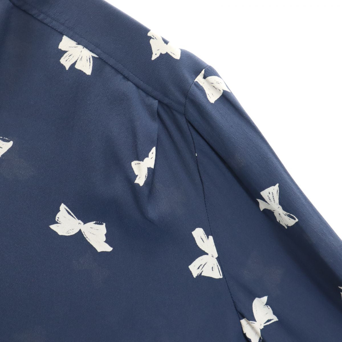 セリーヌ シルク100% オールド リボン柄 長袖 シャツ 40 ネイビー系 CELINE レディース