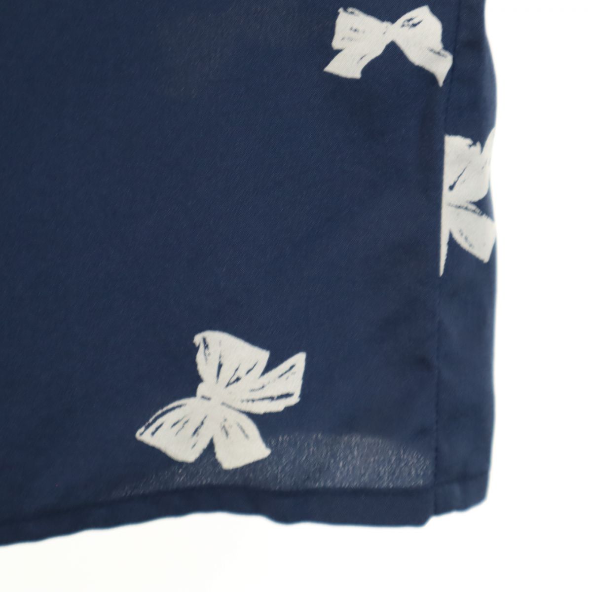 セリーヌ シルク100% オールド リボン柄 長袖 シャツ 40 ネイビー系 CELINE レディース