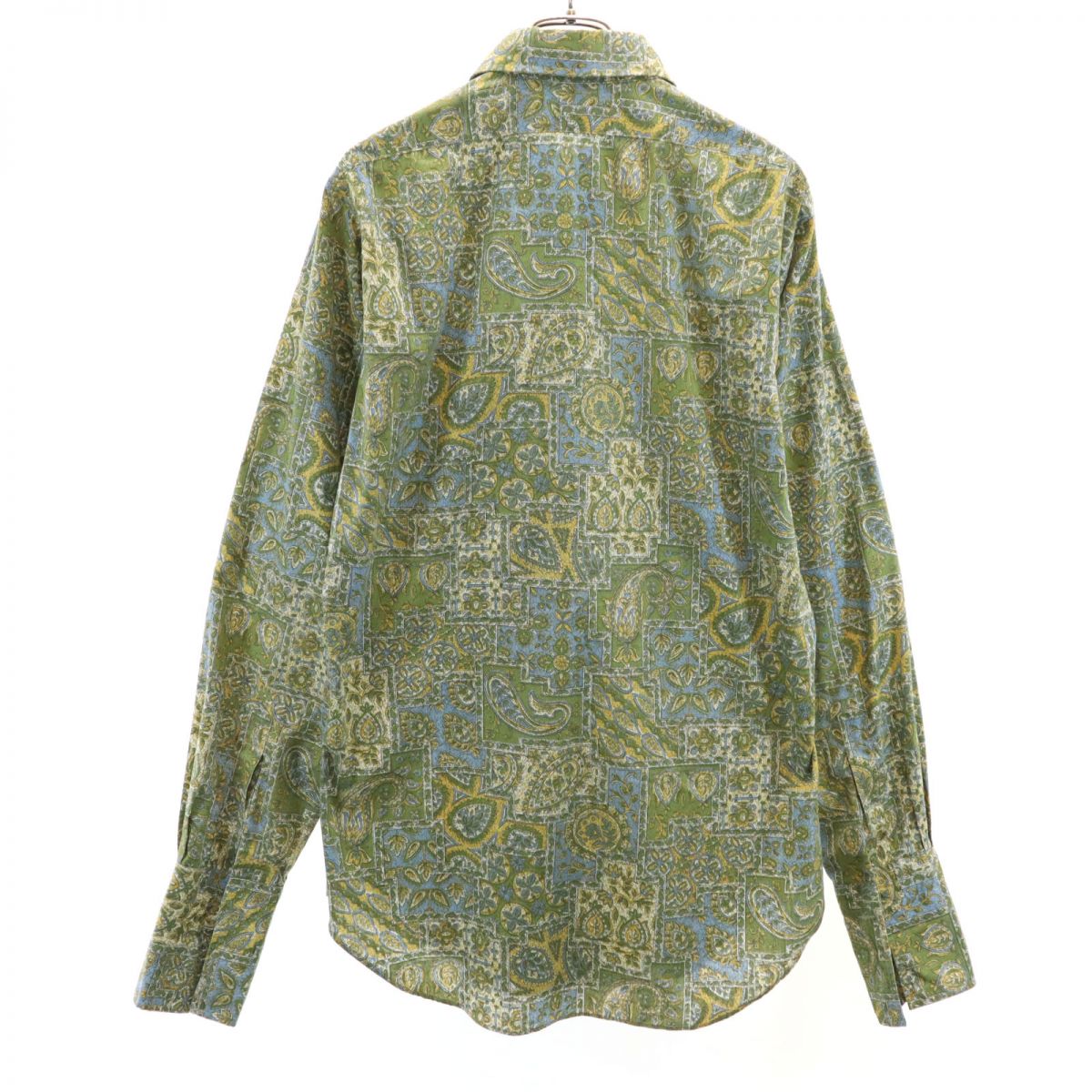80s 90s オールド 総柄 長袖 シャツ グリーン系 メンズ