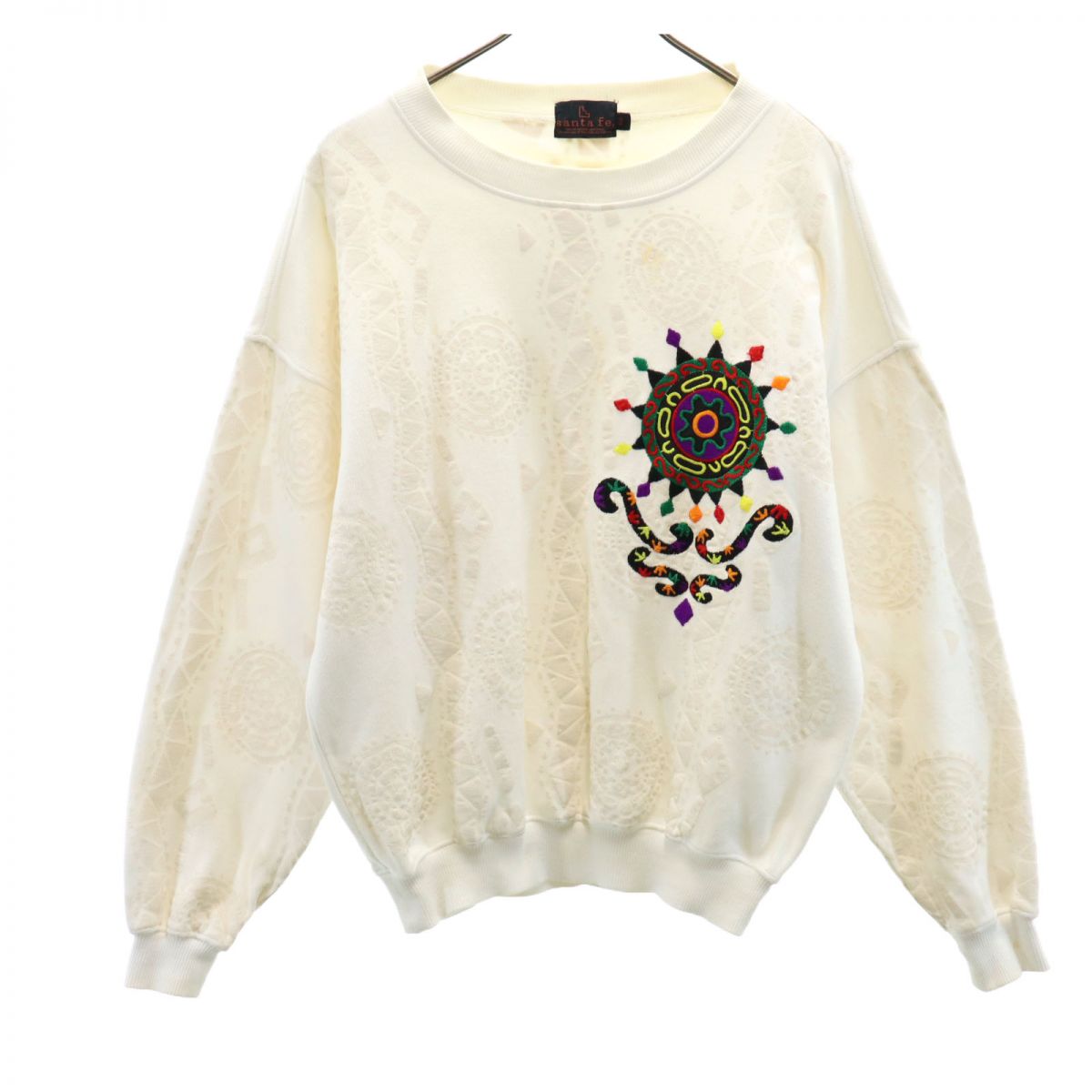 santa fe サンタフェ 日本製 総柄 長袖 トレーナー 3 ホワイト系 メンズ