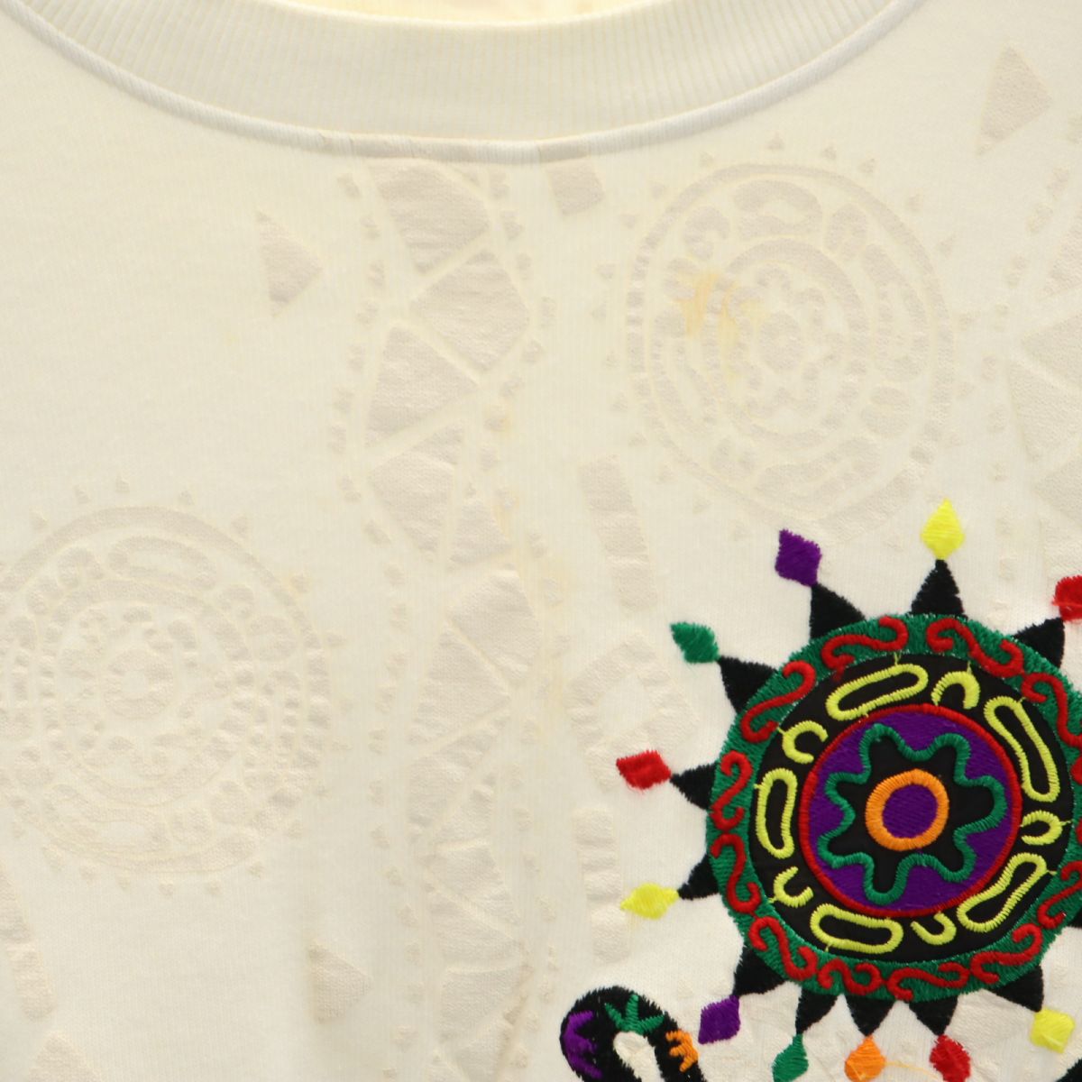 santa fe サンタフェ 日本製 総柄 長袖 トレーナー 3 ホワイト系 メンズ