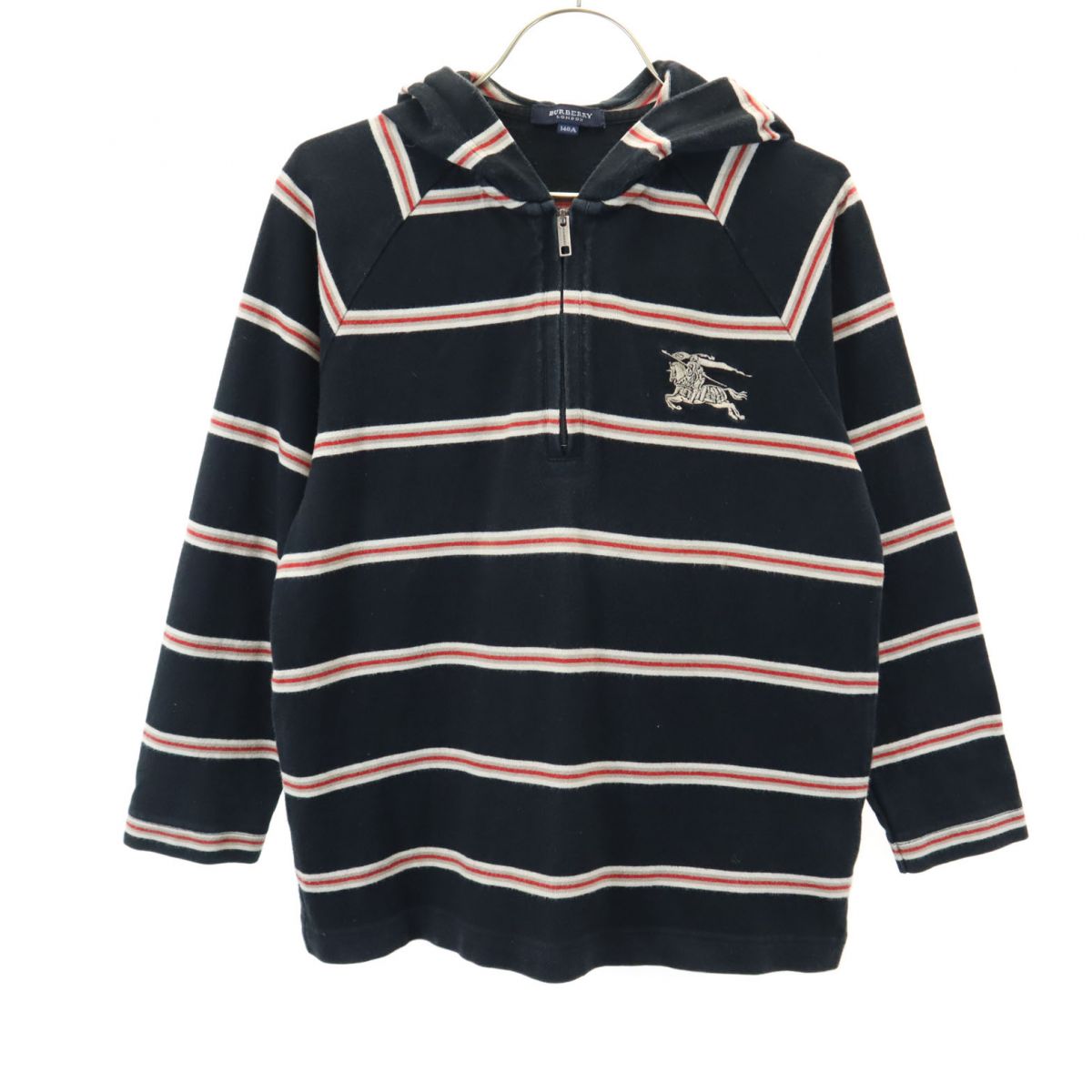 BURBERRY バーバリー 三陽商会 ボーダー柄 長袖 ハーフジップ パーカー 140A ブラック LONDON プルオーバー キッズ