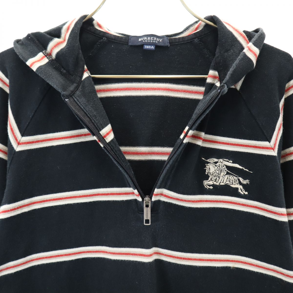 BURBERRY バーバリー 三陽商会 ボーダー柄 長袖 ハーフジップ パーカー 140A ブラック LONDON プルオーバー キッズ