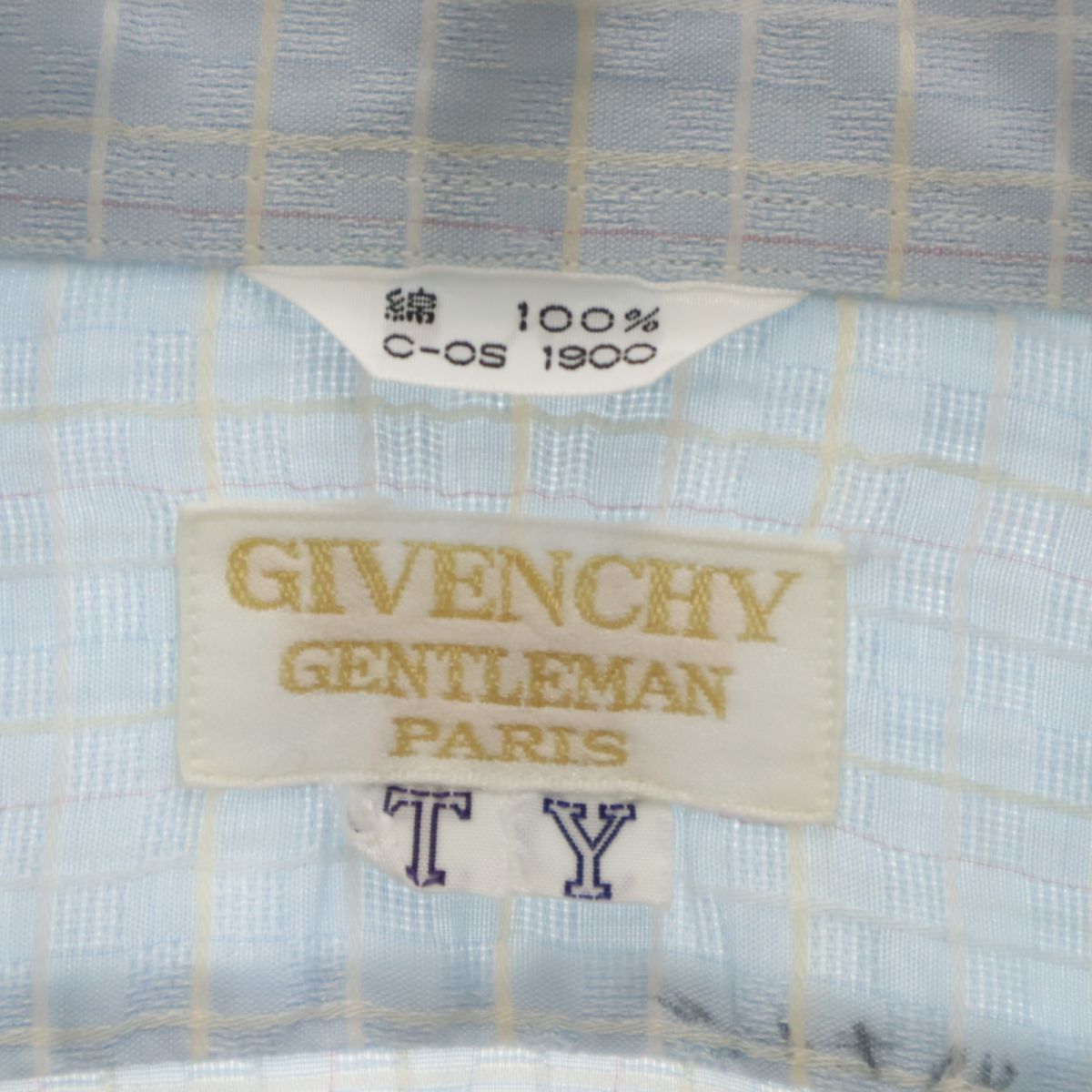 GIVENCHY ジバンシィ ジェントルマン チェック柄 長袖 ワイシャツ ブルー系 GENTLEMAN PARIS メンズ