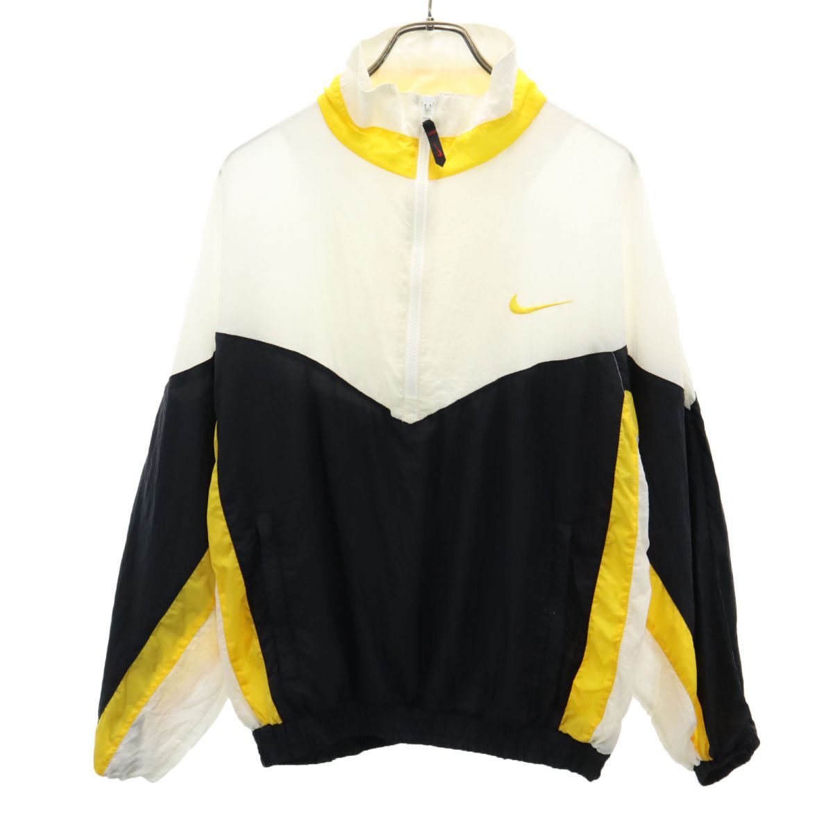 NIKE ナイキ 90s オールド 白タグ ハーフジップ ナイロンジャケット M 白×黒 プルオーバー メンズ