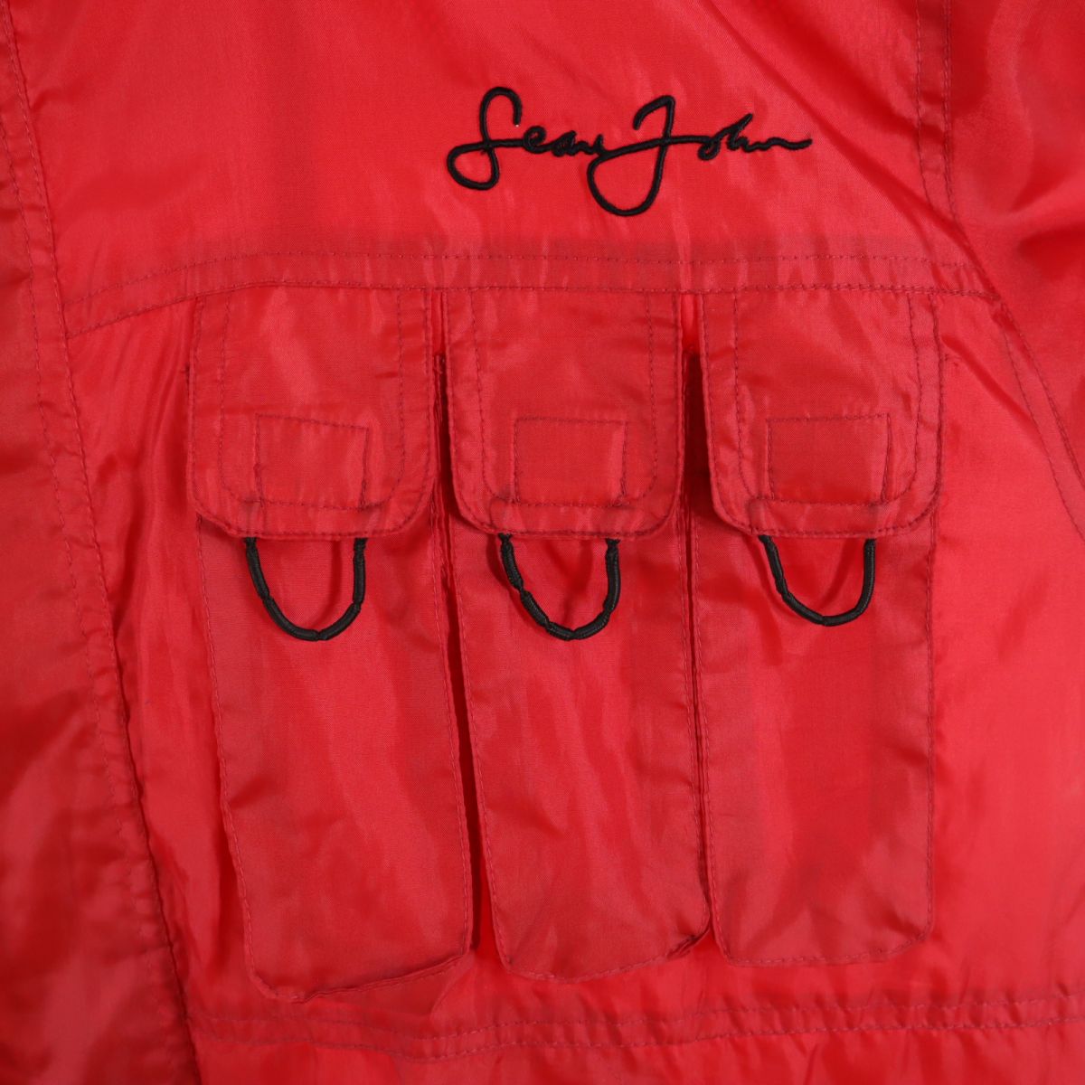 Sean John ショーンジョン バック刺繍 フードジャケット L レッド メンズ