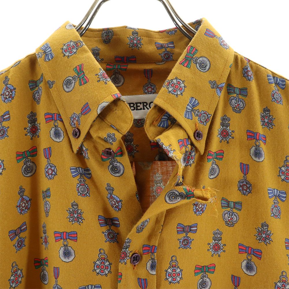 アイスバーグ イタリア製 総柄 長袖 ボタンダウンシャツ M イエロー系 ICEBERG メンズ