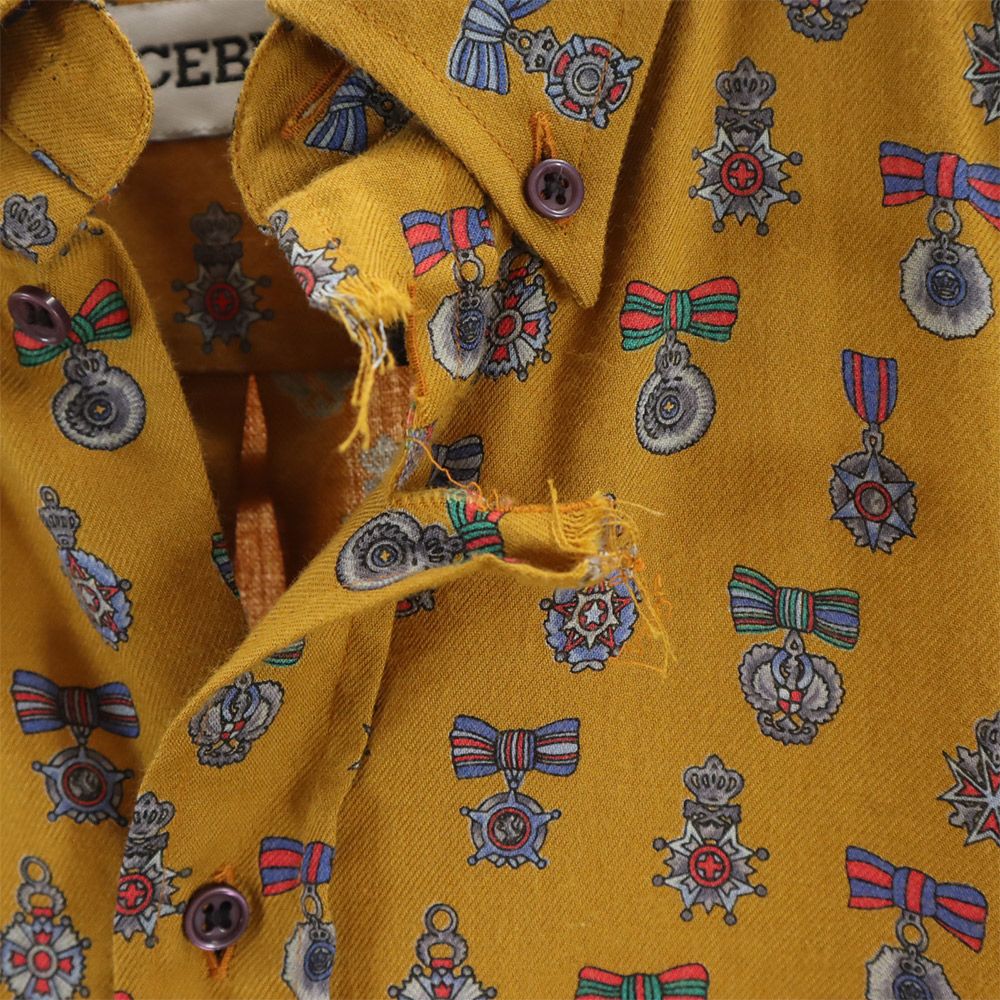 アイスバーグ イタリア製 総柄 長袖 ボタンダウンシャツ M イエロー系 ICEBERG メンズ