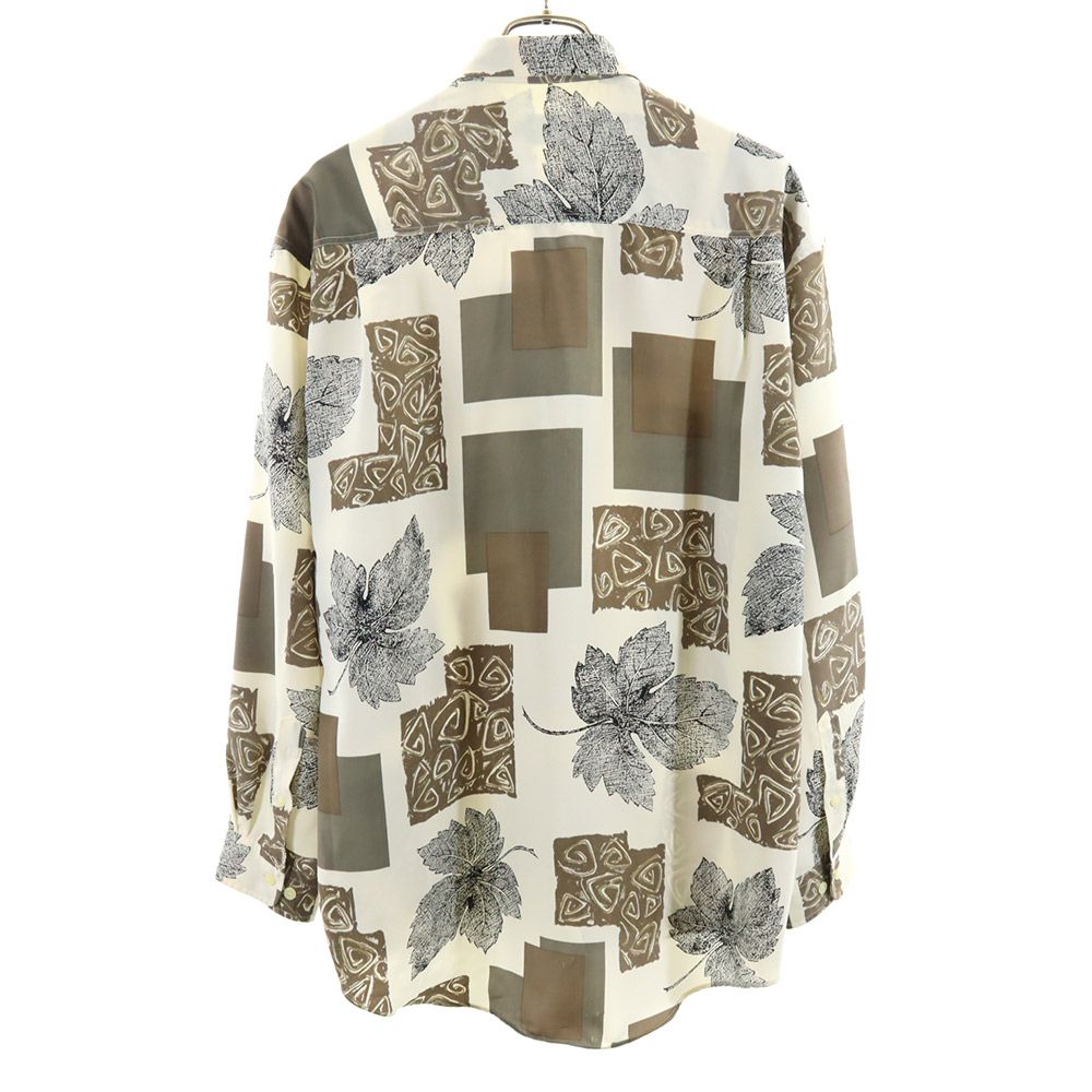 UNIQLO ユニクロ 総柄 長袖 サテン シャツ L アイボリー系 メンズ