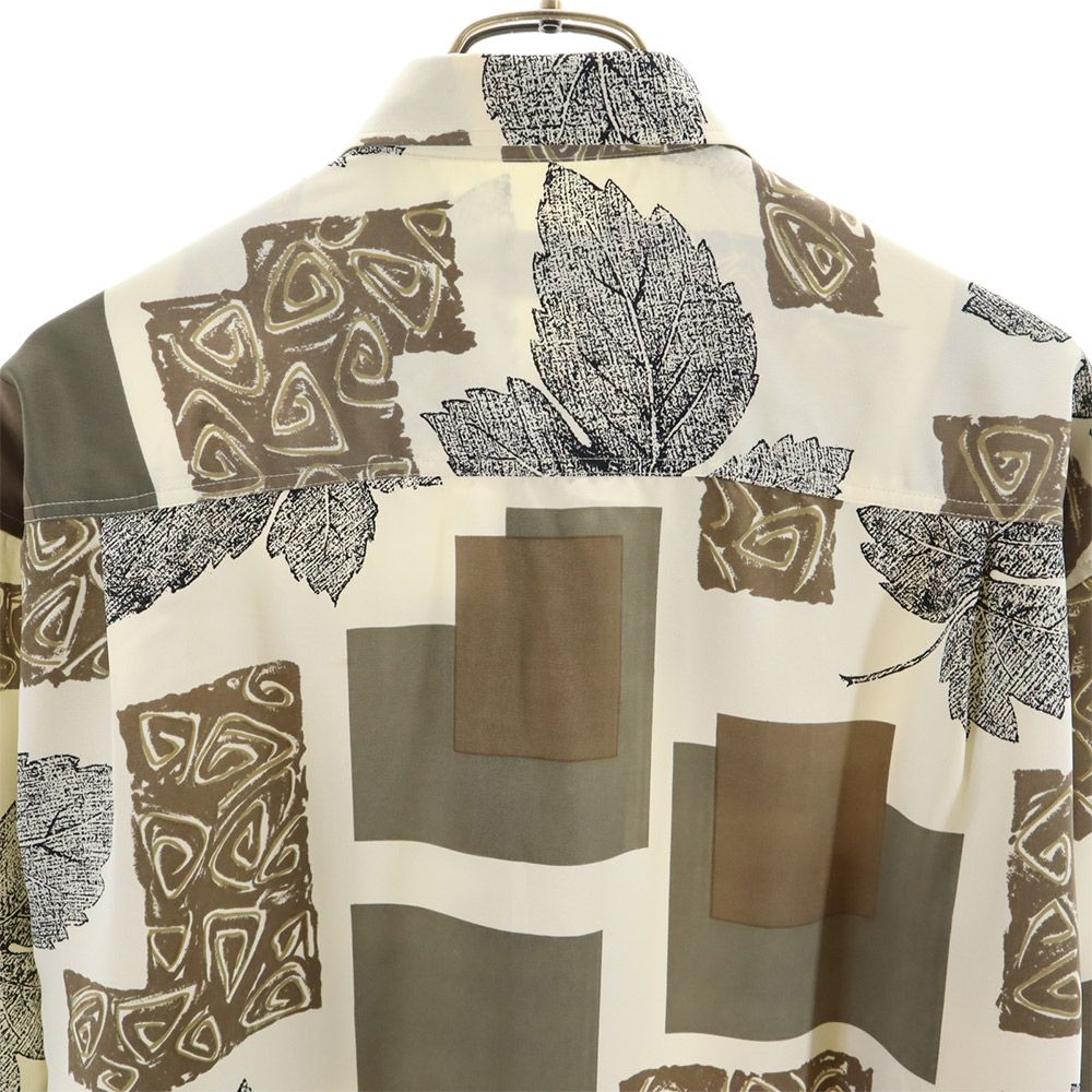 UNIQLO ユニクロ 総柄 長袖 サテン シャツ L アイボリー系 メンズ