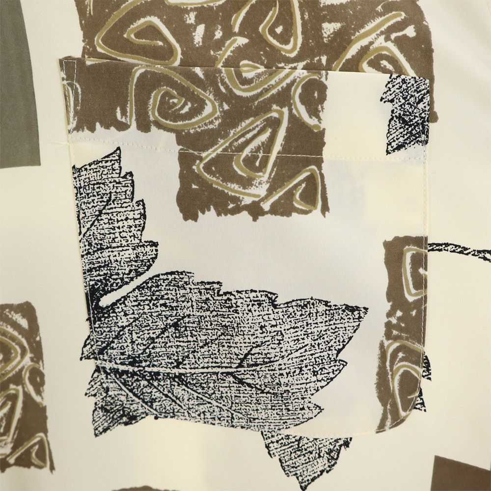 UNIQLO ユニクロ 総柄 長袖 サテン シャツ L アイボリー系 メンズ