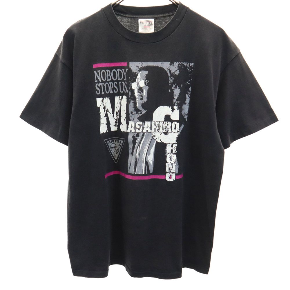 ONEITA オニータ 90s オールド 蝶野正洋 プリント 半袖 Tシャツ L ブラック メンズ