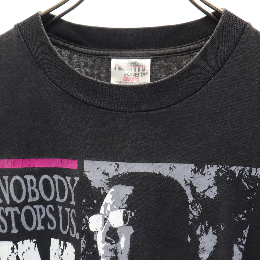 ONEITA オニータ 90s オールド 蝶野正洋 プリント 半袖 Tシャツ L ブラック メンズ