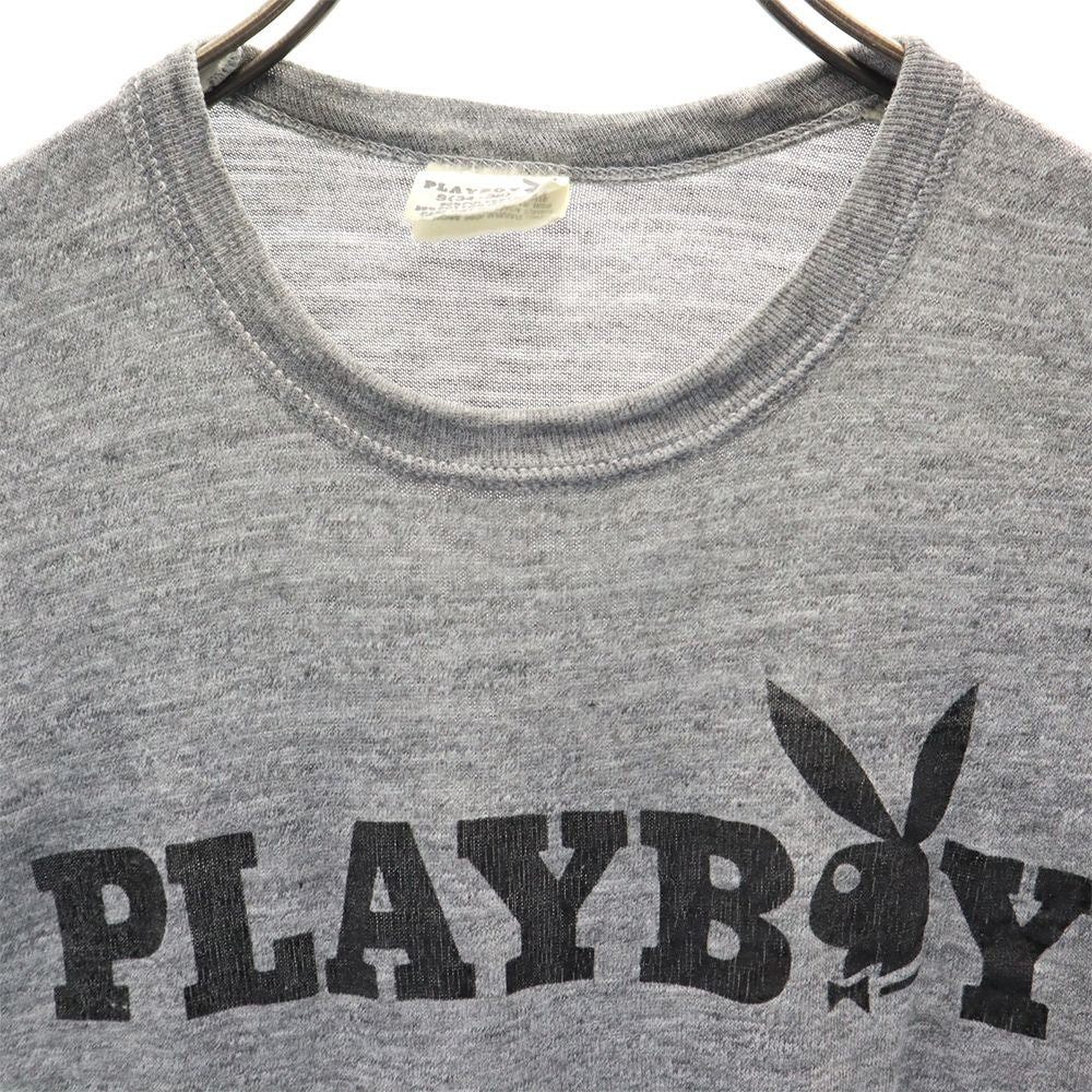 PLAYBOY プレイボーイ 80s ヴィンテージ プリント 半袖 Tシャツ S グレー系 メンズ