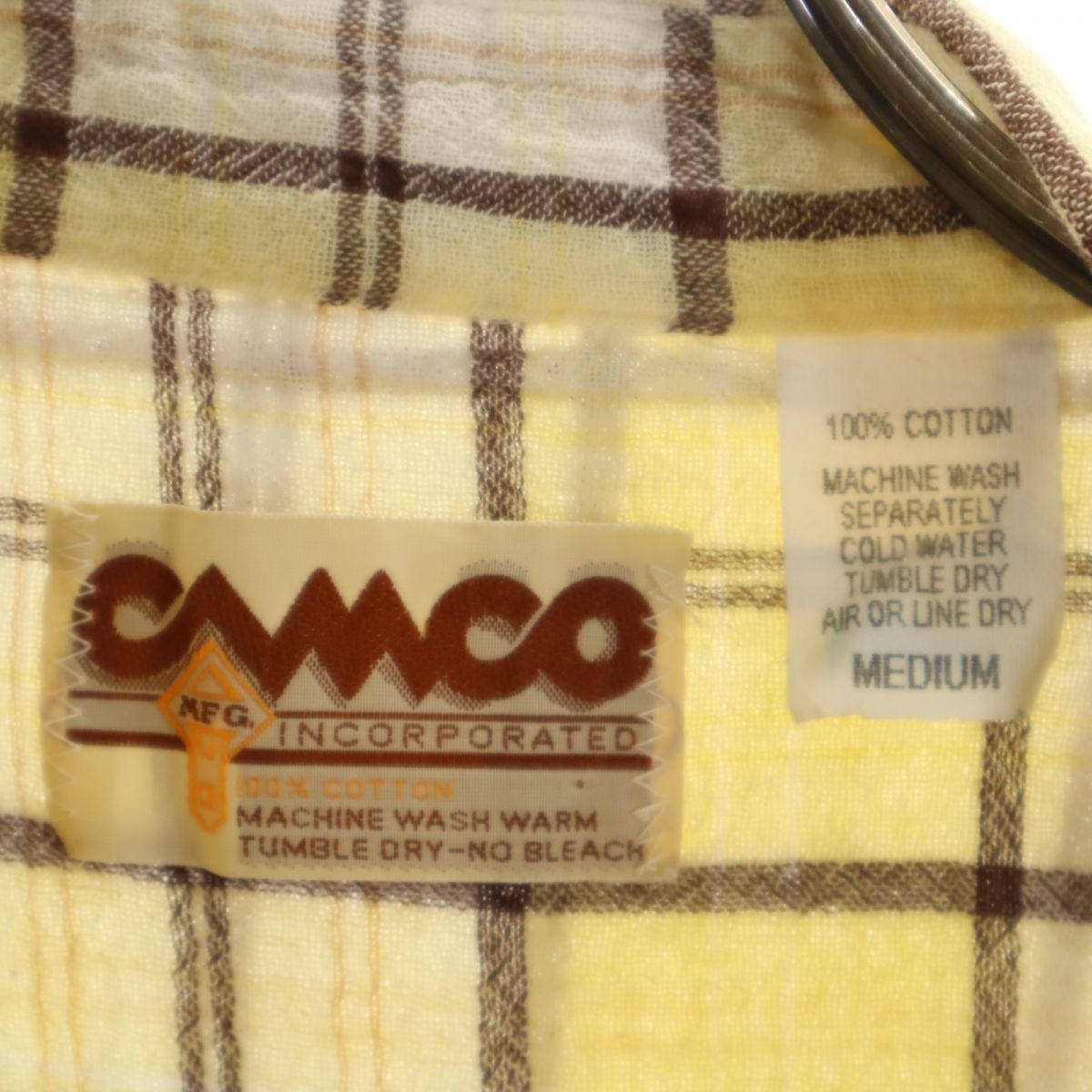 CAMCO カムコ 80s ヴィンテージ チェック柄 半袖 ウエスタンシャツ M イエロー系 メンズ