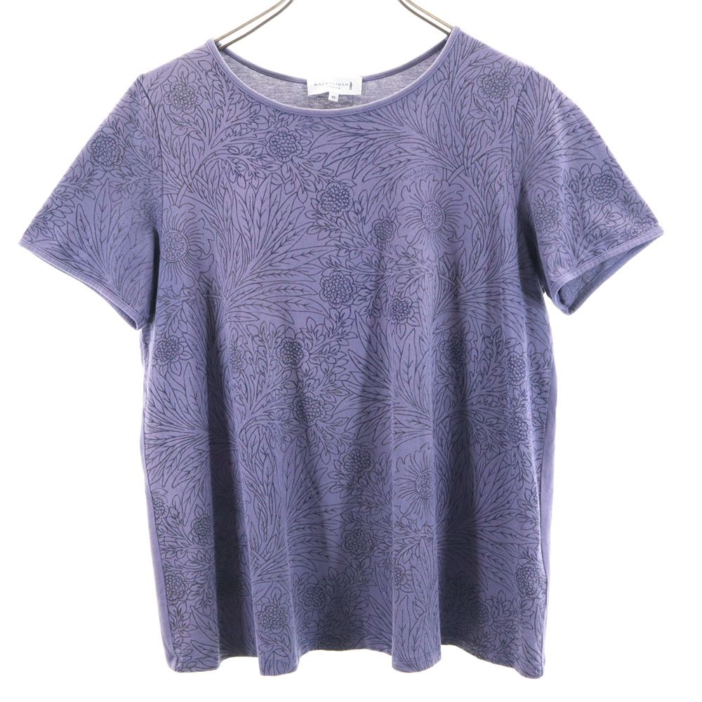 Mackintosh マッキントッシュ 三陽商会 日本製 総柄 半袖 Tシャツ 40 ネイビー系 レディース