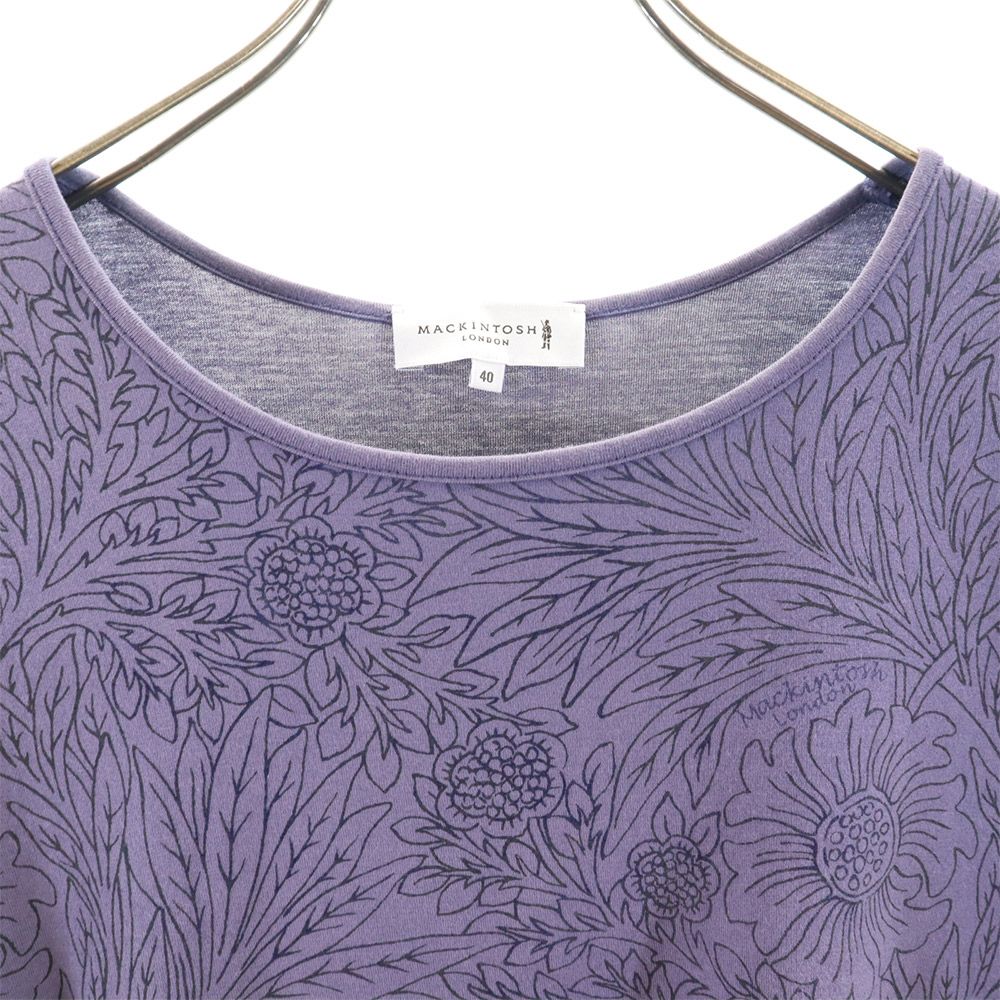 Mackintosh マッキントッシュ 三陽商会 日本製 総柄 半袖 Tシャツ 40 ネイビー系 レディース