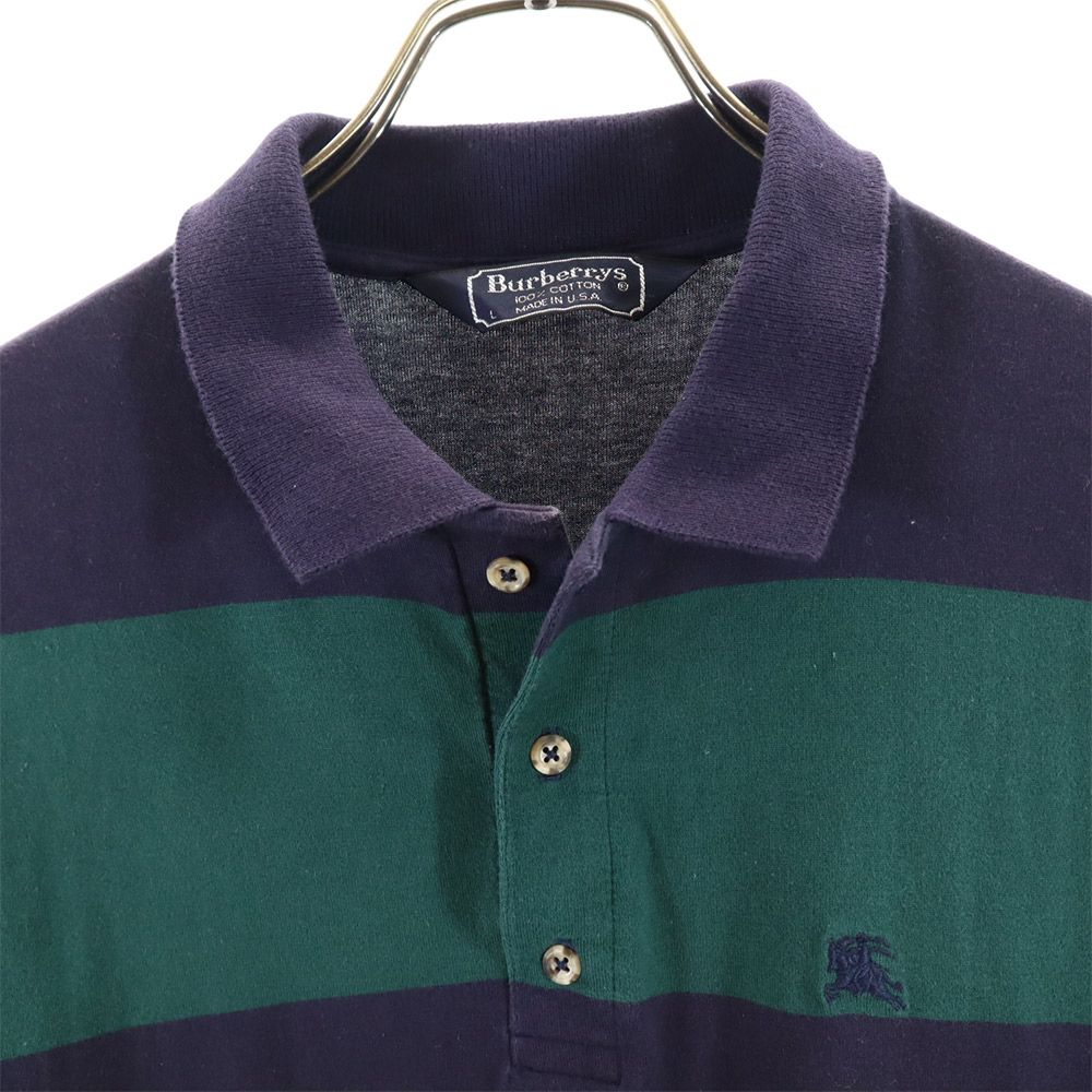 Burberrys バーバリーズ 90s USA製 オールド ボーダー柄 半袖 ポロシャツ L ネイビー×グリーン メンズ