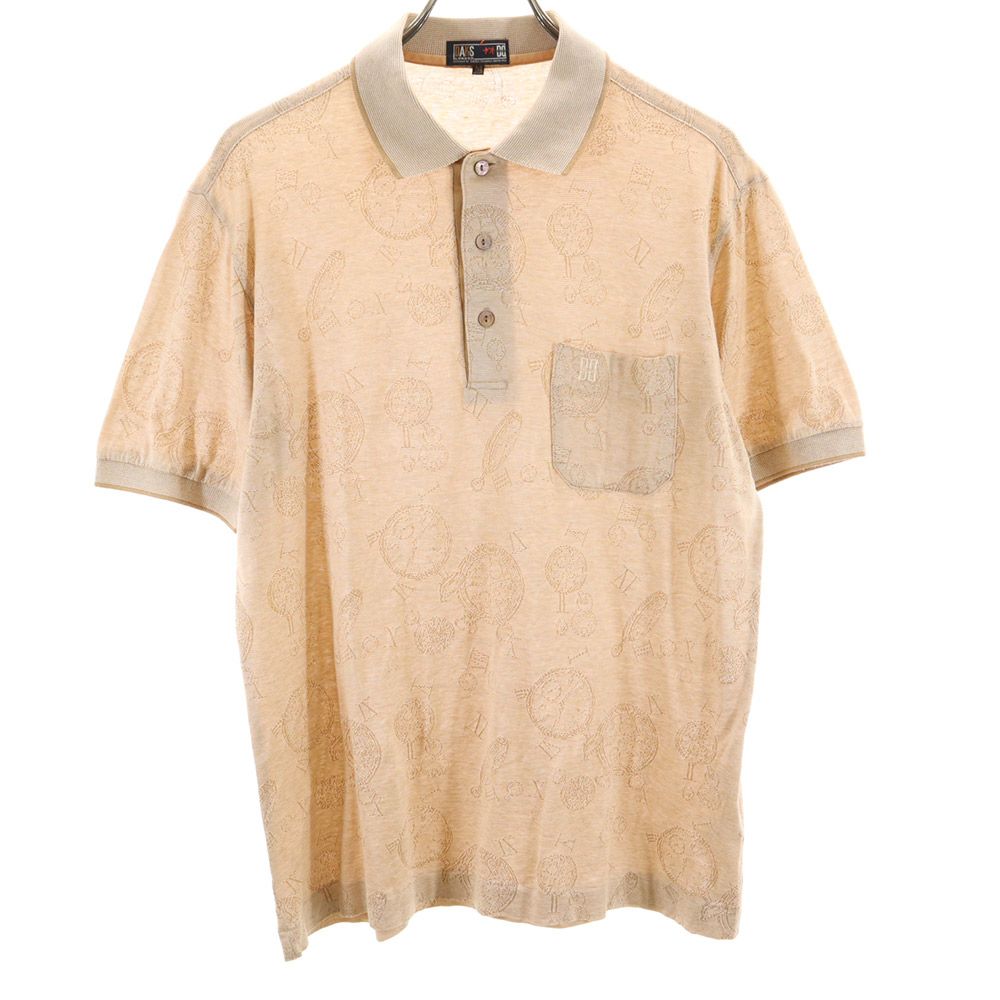 DAKS ダックス 日本製 総柄 半袖 ポロシャツ M ベージュ メンズ