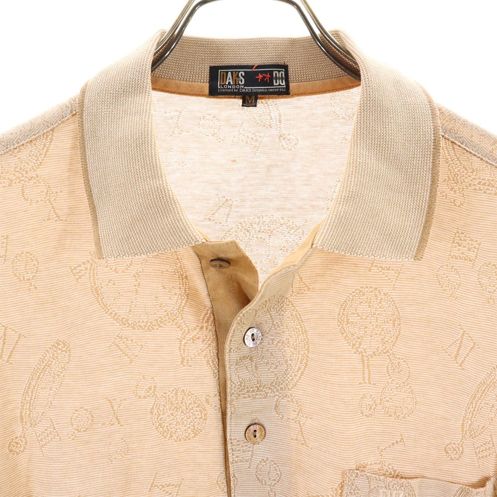 ダックス 日本製 総柄 半袖 ポロシャツ M ベージュ DAKS メンズ