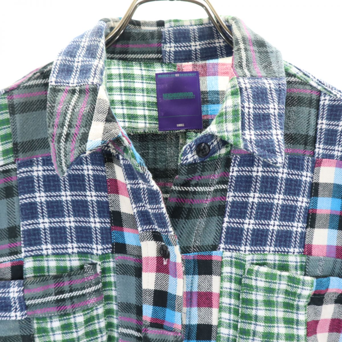 NEIGHBORHOOD ネイバーフッド 半袖 パッチワーク チェックシャツ S ブルー系 レディース