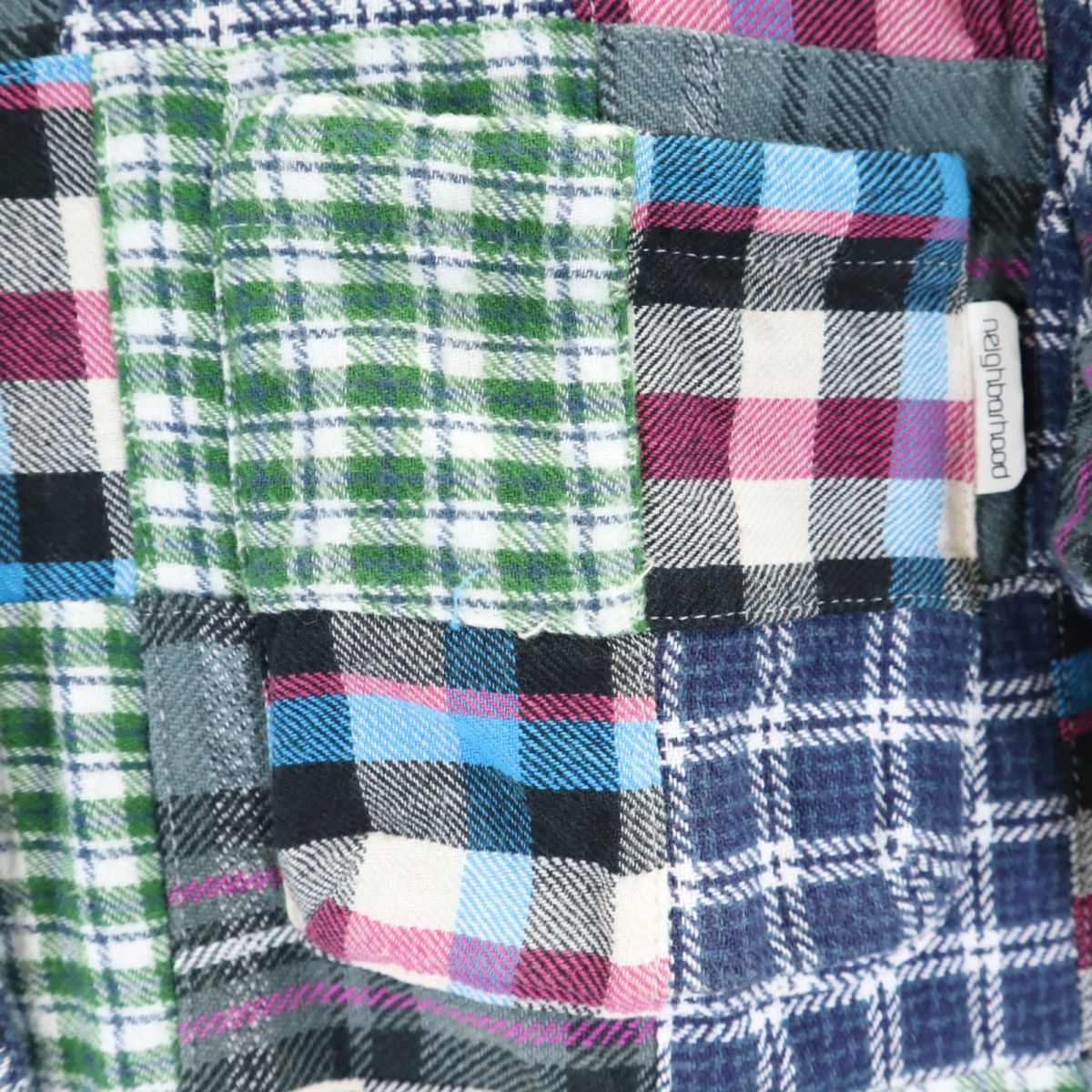 NEIGHBORHOOD ネイバーフッド 半袖 パッチワーク チェックシャツ S ブルー系 レディース