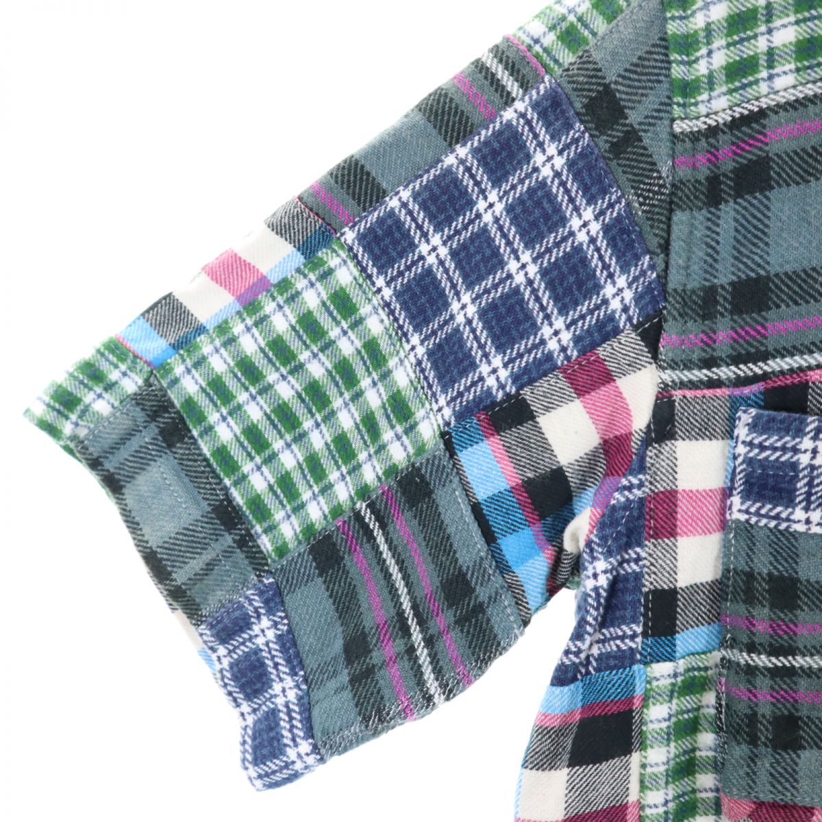 NEIGHBORHOOD ネイバーフッド 半袖 パッチワーク チェックシャツ S ブルー系 レディース