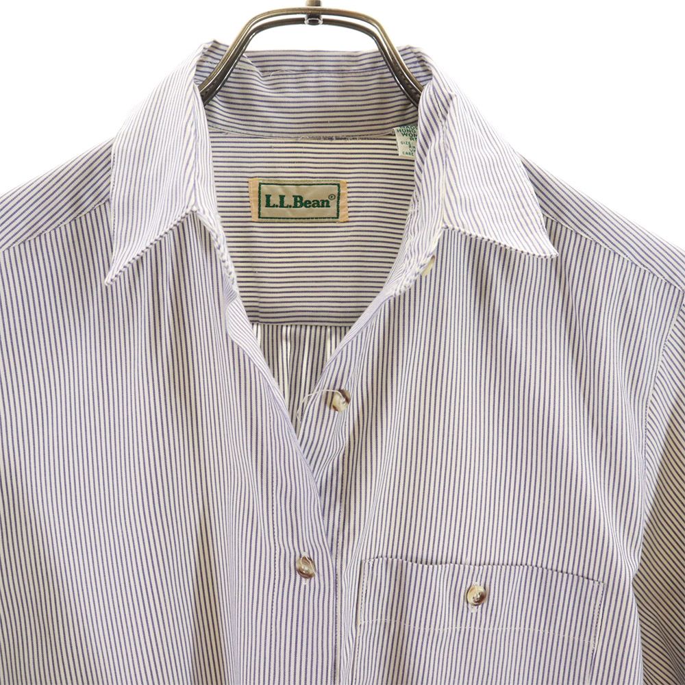 L.L.Bean エルエルビーン アウドドア ストライプ 長袖 シャツ 6 ネイビー×ホワイト レディース