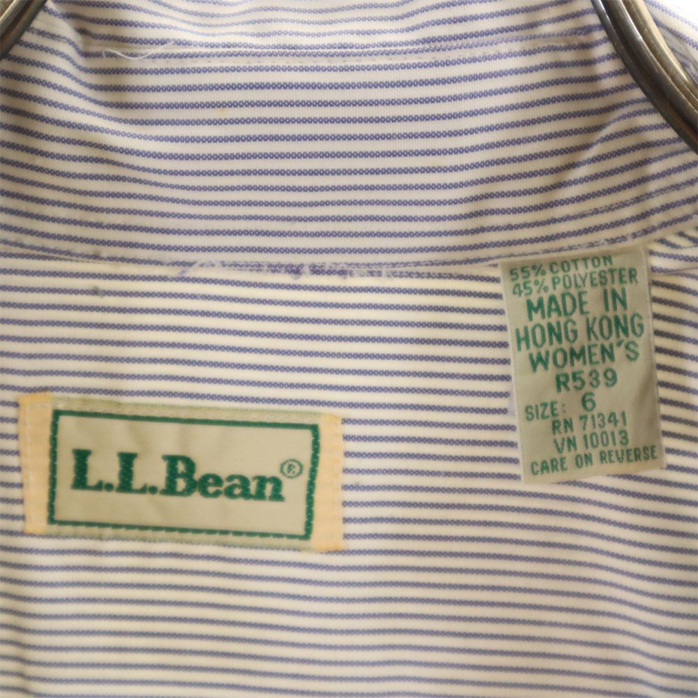 L.L.Bean エルエルビーン アウドドア ストライプ 長袖 シャツ 6 ネイビー×ホワイト レディース