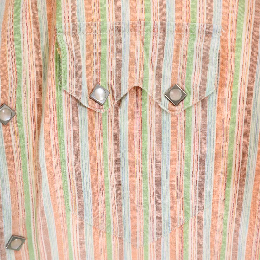 SUGAR CANE シュガーケーン 東洋エンタープライズ ストライプ柄 半袖 ウエスタンシャツ M オレンジ系 メンズ