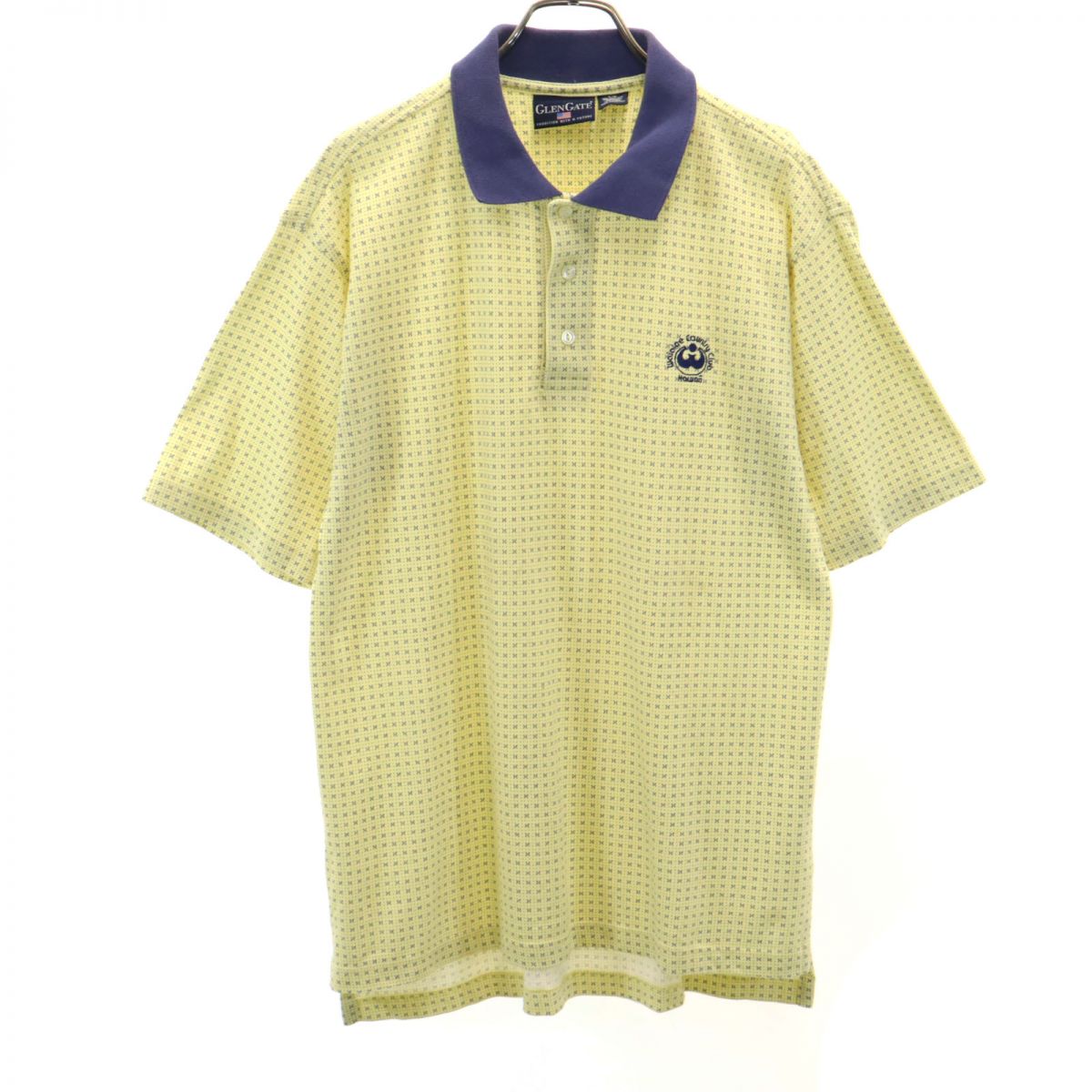 GLENGATE USA製 総柄 半袖 ハーフボタン ポロシャツ S イエロー メンズ