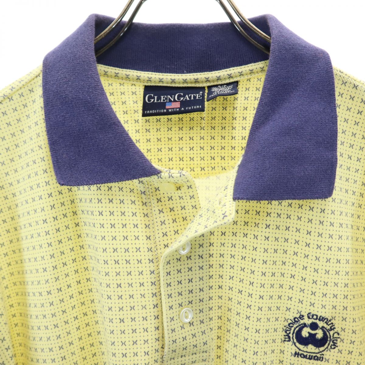 GLENGATE USA製 総柄 半袖 ハーフボタン ポロシャツ S イエロー メンズ