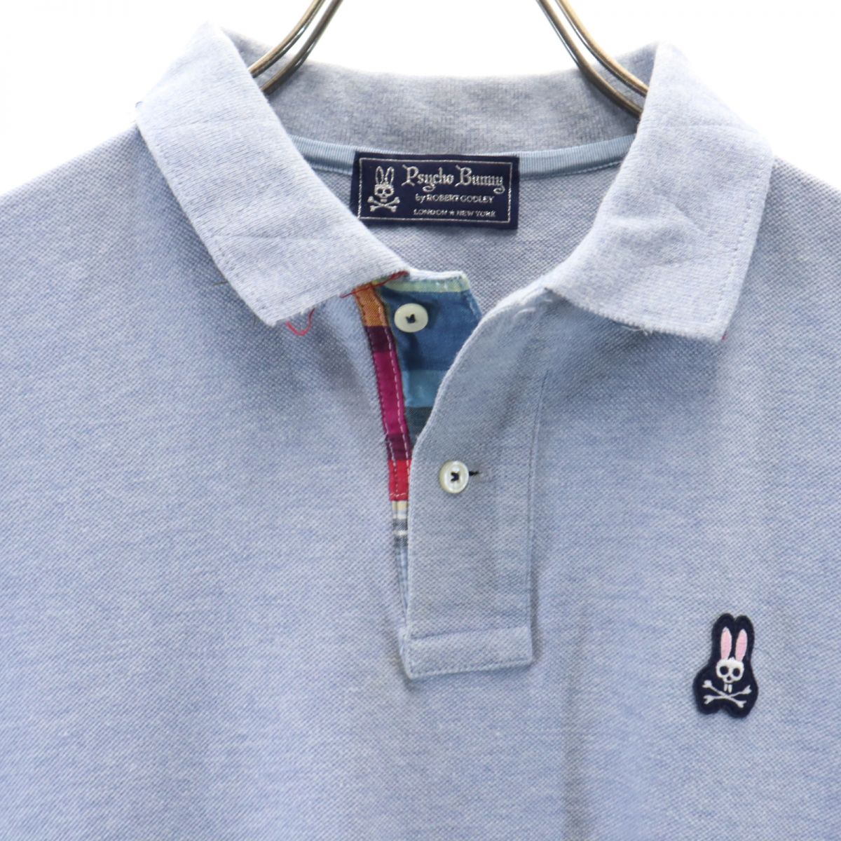 Psycho Bunny サイコバニー 日本製 ゴルフ 半袖 ポロシャツ L ブルー系 鹿の子 メンズ