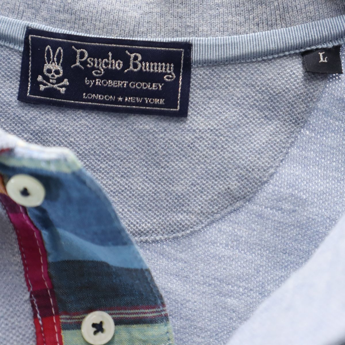 Psycho Bunny サイコバニー 日本製 ゴルフ 半袖 ポロシャツ L ブルー系 鹿の子 メンズ
