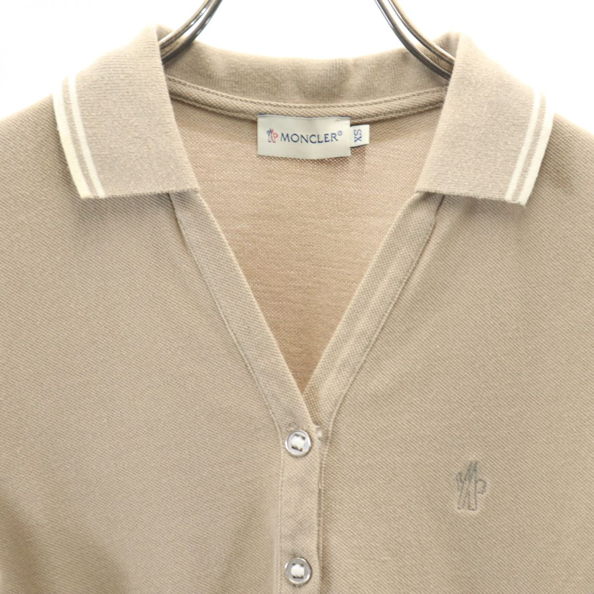 MONCLER モンクレール 半袖 スキッパー ポロシャツ XS ベージュ系 鹿の子 レディース