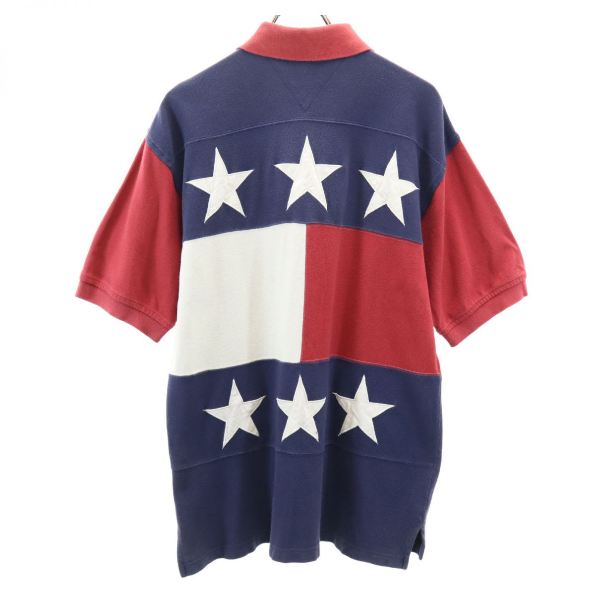 TOMMY HILFIGER トミーヒルフィガー 90s オールド フラッグタグ 半袖 バック刺繍 ポロシャツ L ネイビー系 鹿の子 メンズ