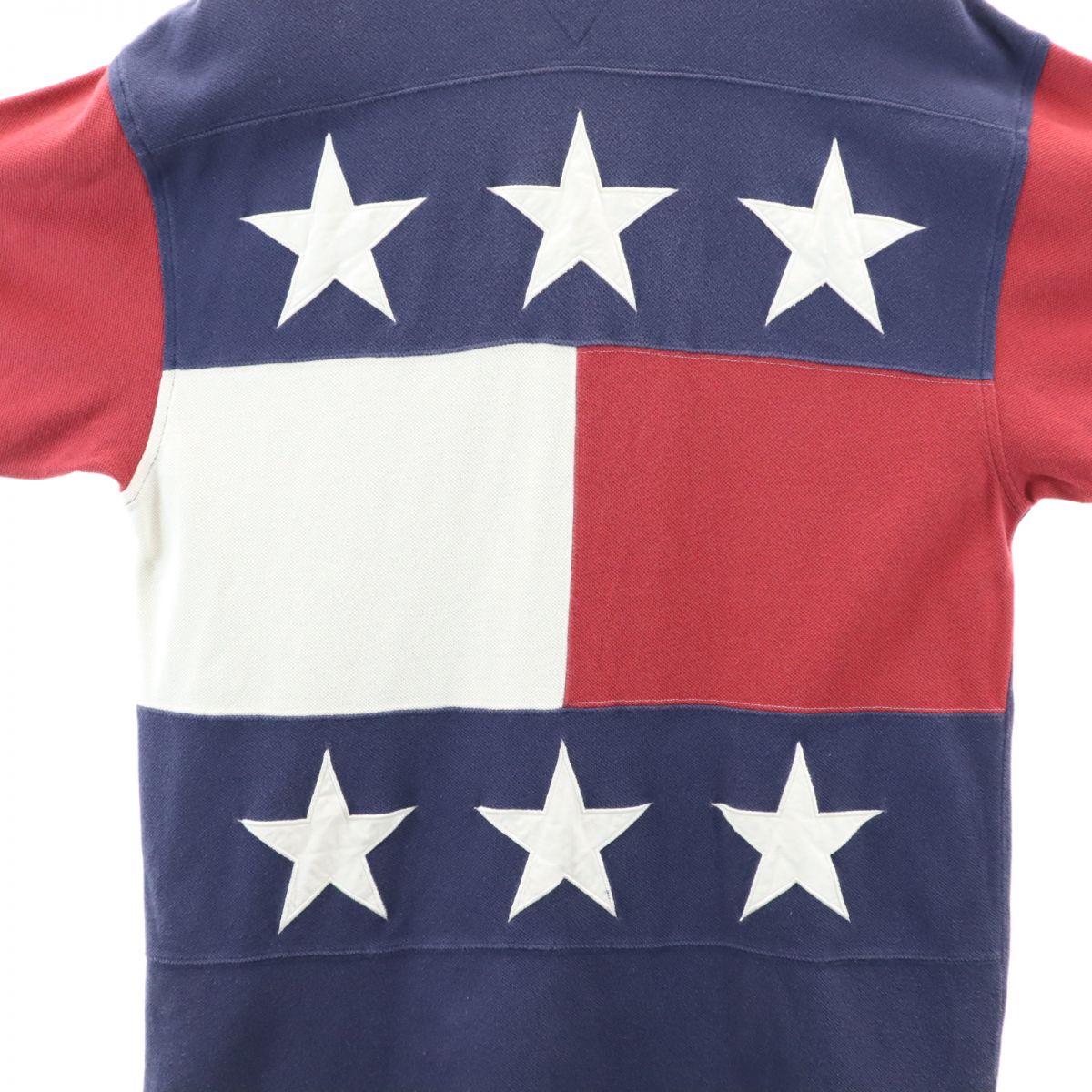 TOMMY HILFIGER トミーヒルフィガー 90s オールド フラッグタグ 半袖 バック刺繍 ポロシャツ L ネイビー系 鹿の子 メンズ