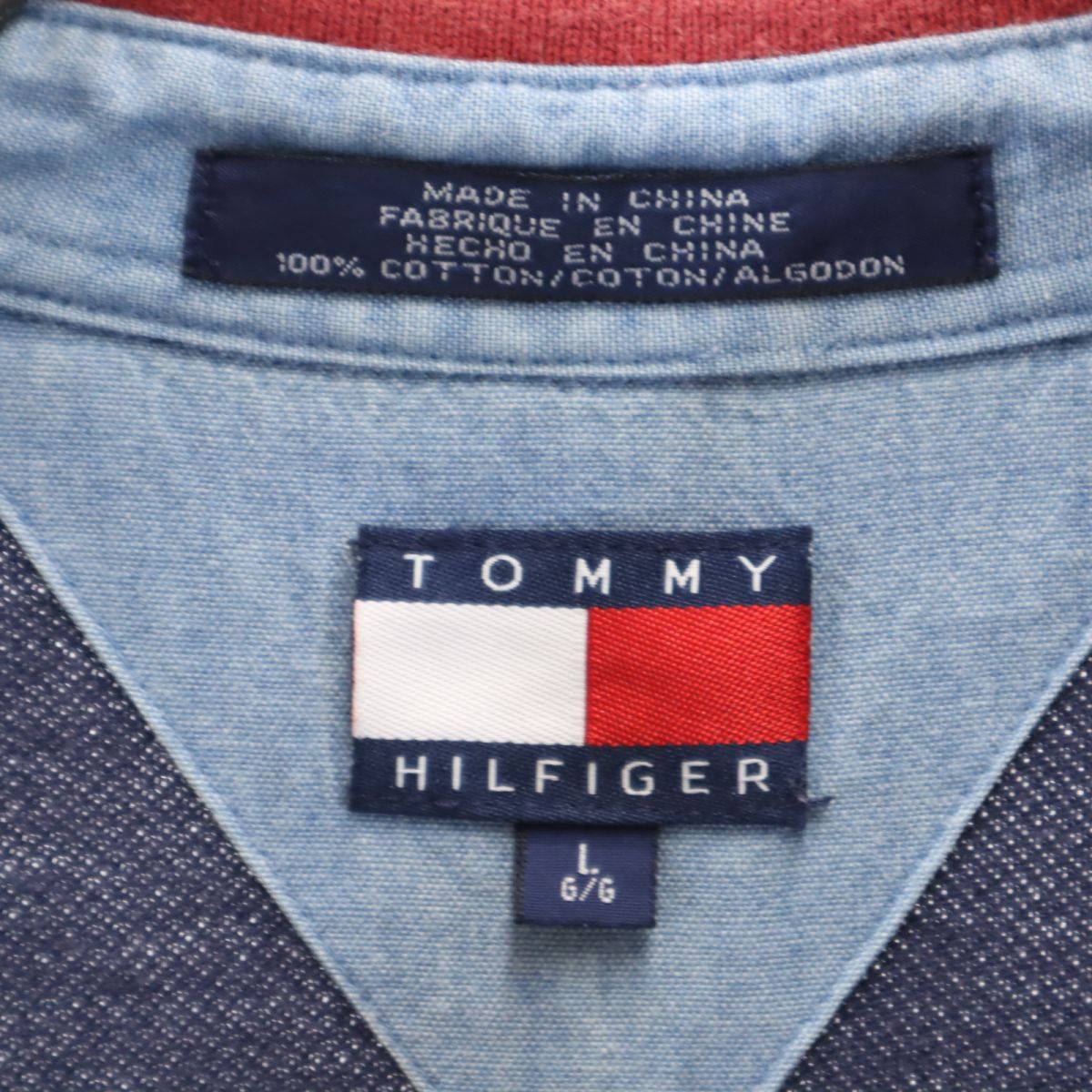 TOMMY HILFIGER トミーヒルフィガー 90s オールド フラッグタグ 半袖 バック刺繍 ポロシャツ L ネイビー系 鹿の子 メンズ